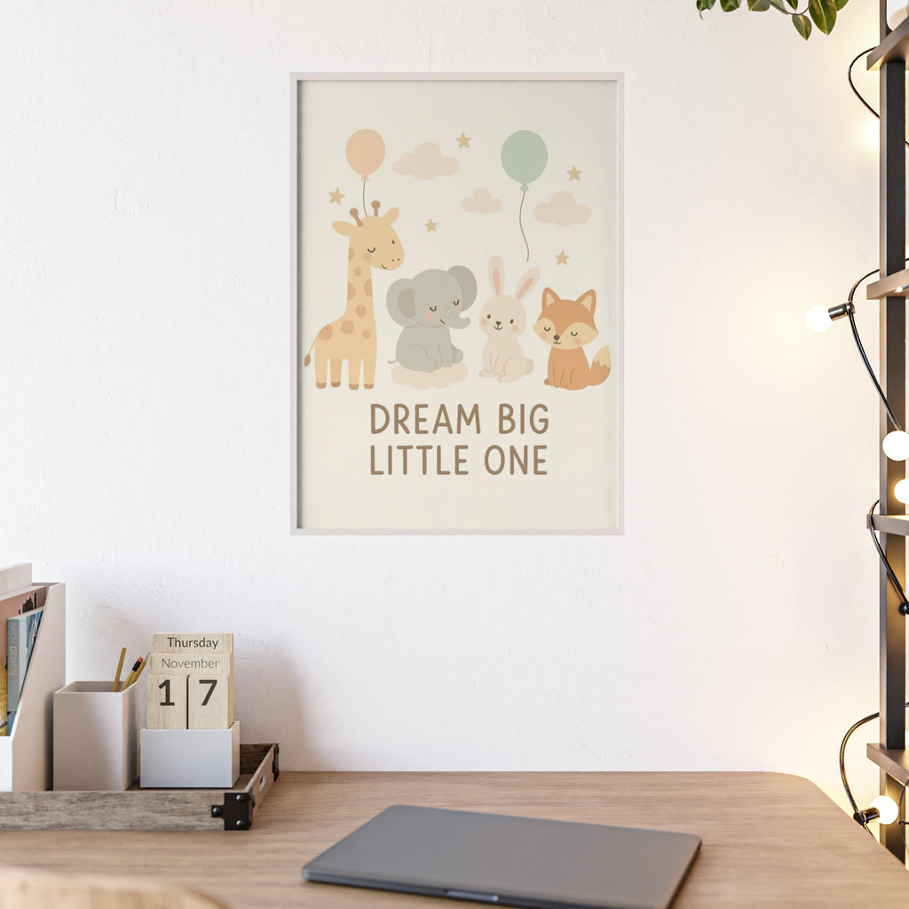 Dream Big Little One Nursery Poster — Woodland Animals Framed Wall Art