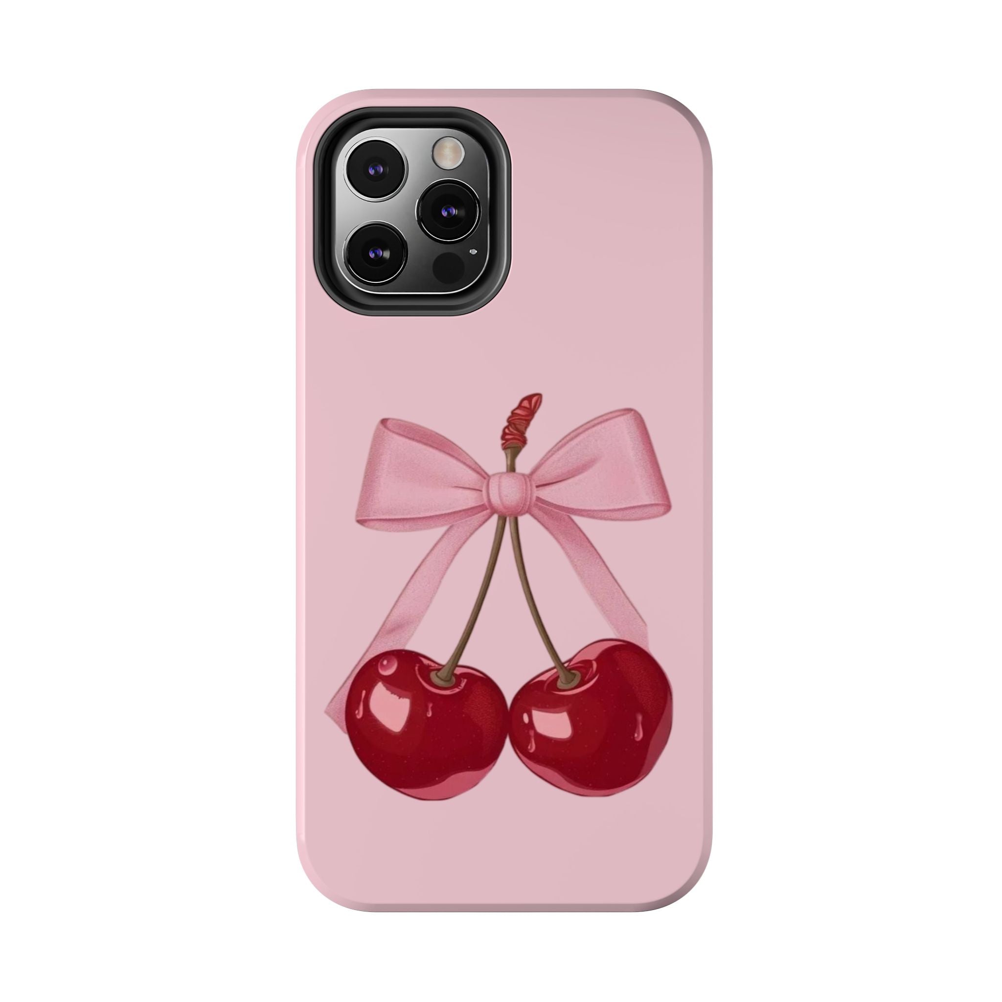 Pink Cherry Tough Phone Case — Cute Bow Cherry Protective Phone Cover