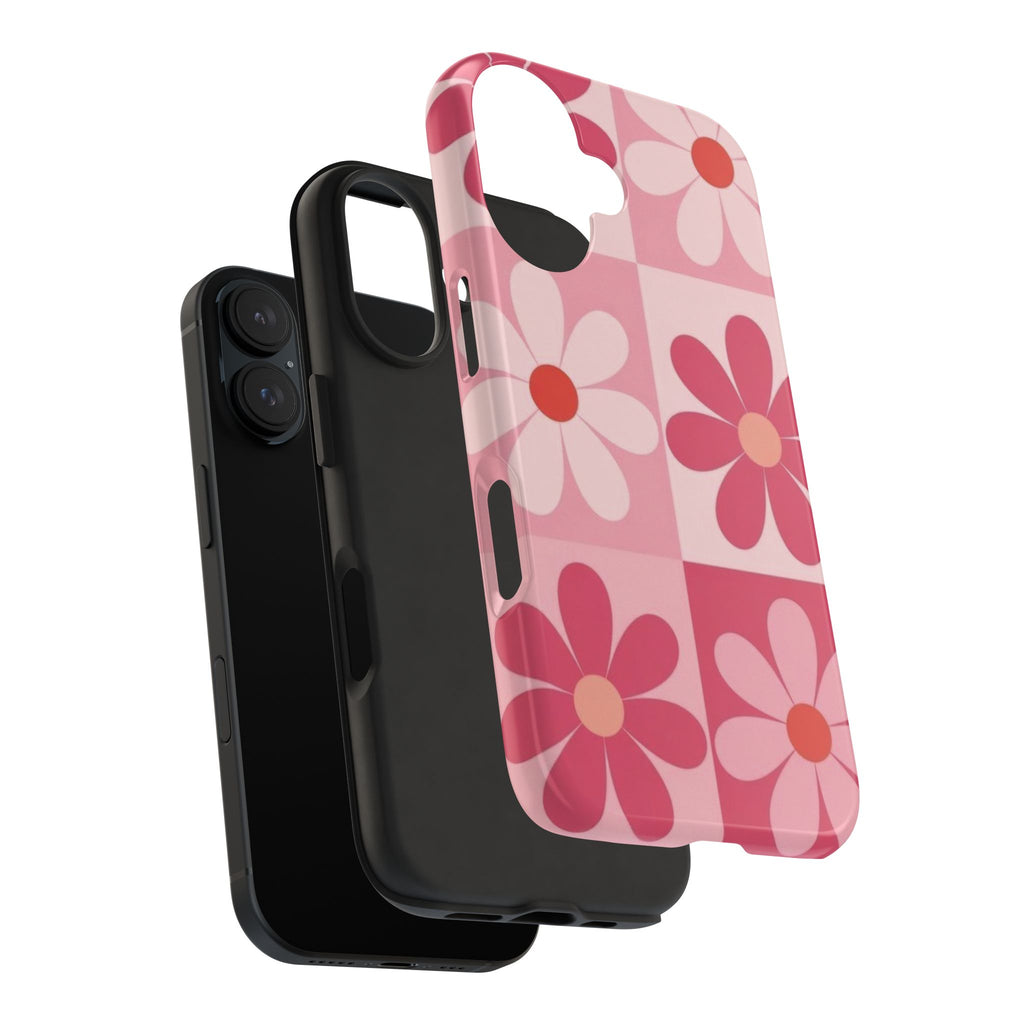 Pink Retro Daisy Phone Case — Tough Shockproof Floral iPhone Cover