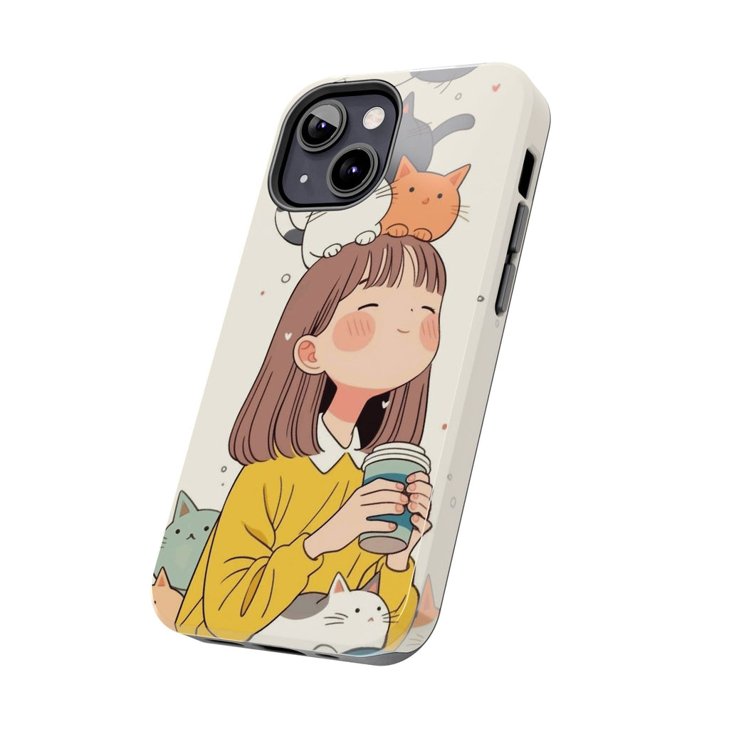 Girl with Cats Phone Case | Cute Cat Stack Illustration