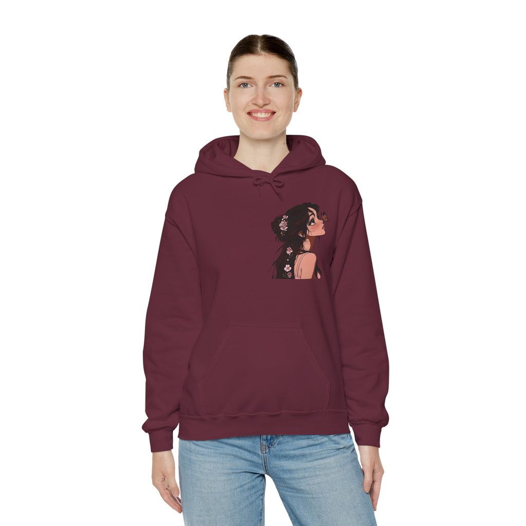 Girl Looking Up with Butterfly Hoodie | Anime Portrait Sweatshirt