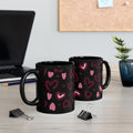 Hand-Drawn Pink Hearts Black Mug | Ceramic Heart Pattern Coffee Mug