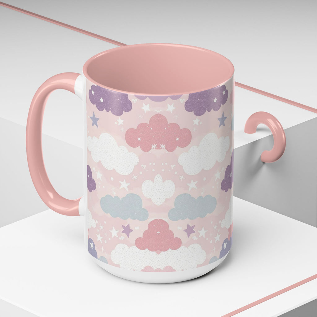 Pastel Cloud Pattern Coffee Mug | Cute Stars and Clouds Design