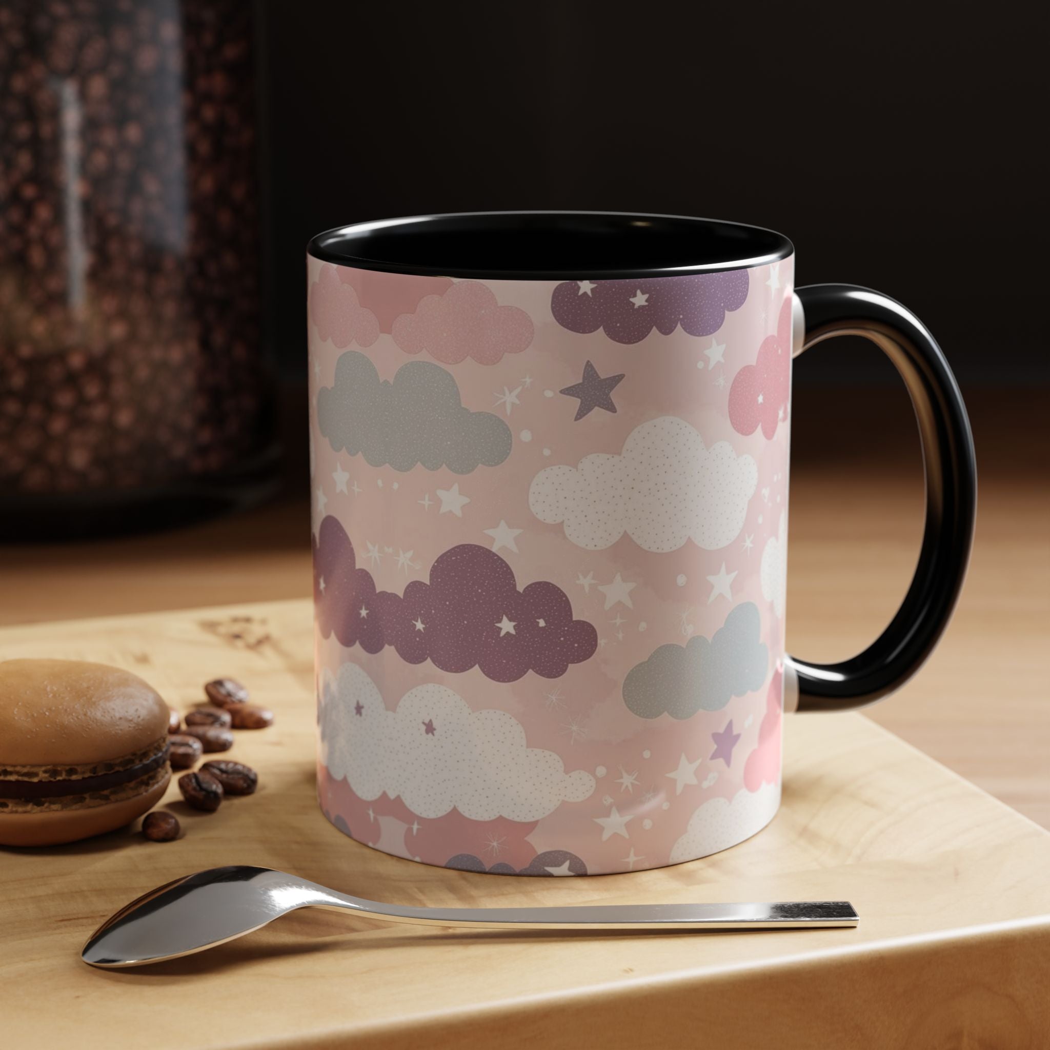 Pastel Cloud Pattern Coffee Mug | Cute Stars and Clouds Design
