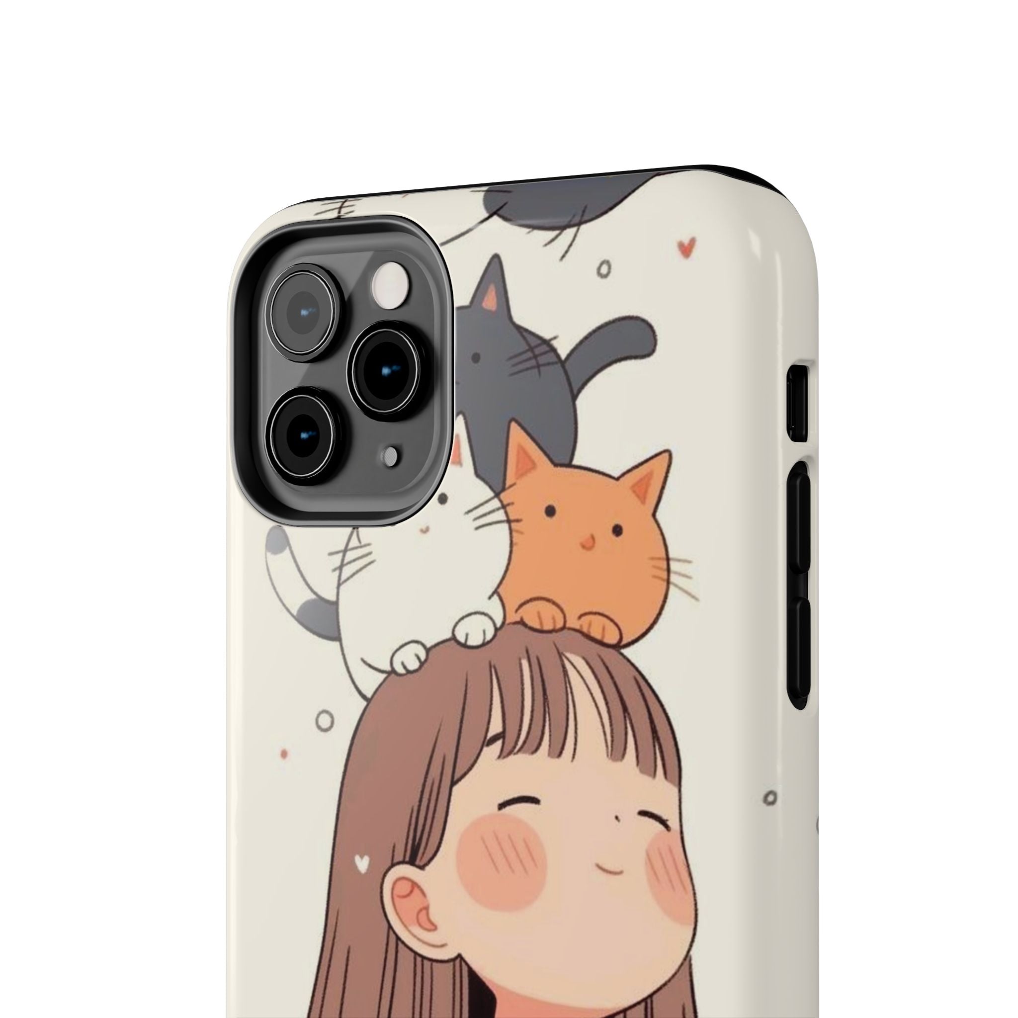Girl with Cats Phone Case | Cute Cat Stack Illustration