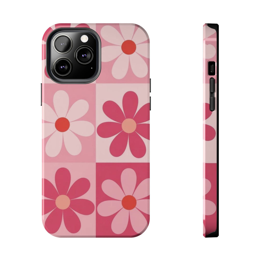 Pink Retro Daisy Phone Case — Tough Shockproof Floral iPhone Cover