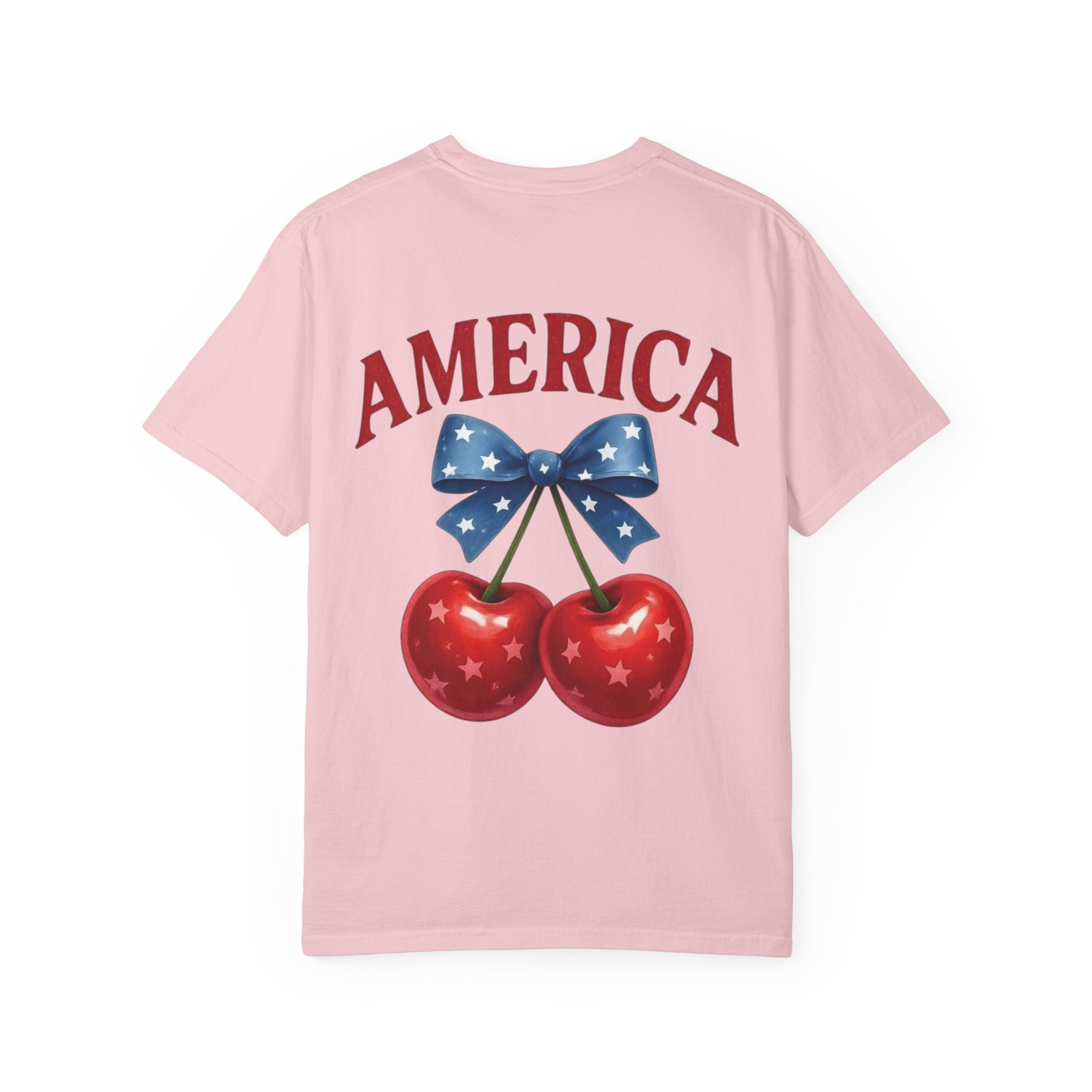 America Cherry Bow T-shirt | Patriotic Stars & Stripes Cherry Design
