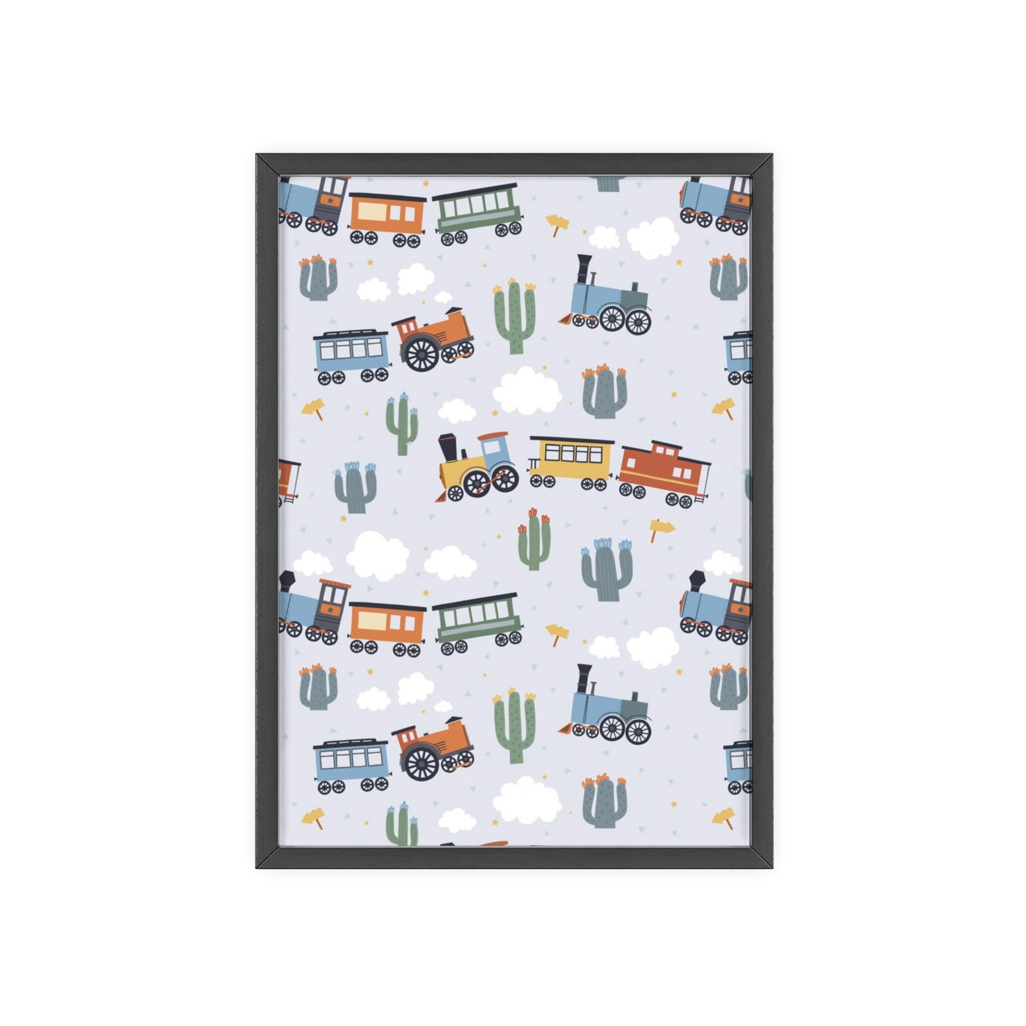 Kids' Train Poster with Wooden Frame — Nursery Wall Art, Playroom Decor