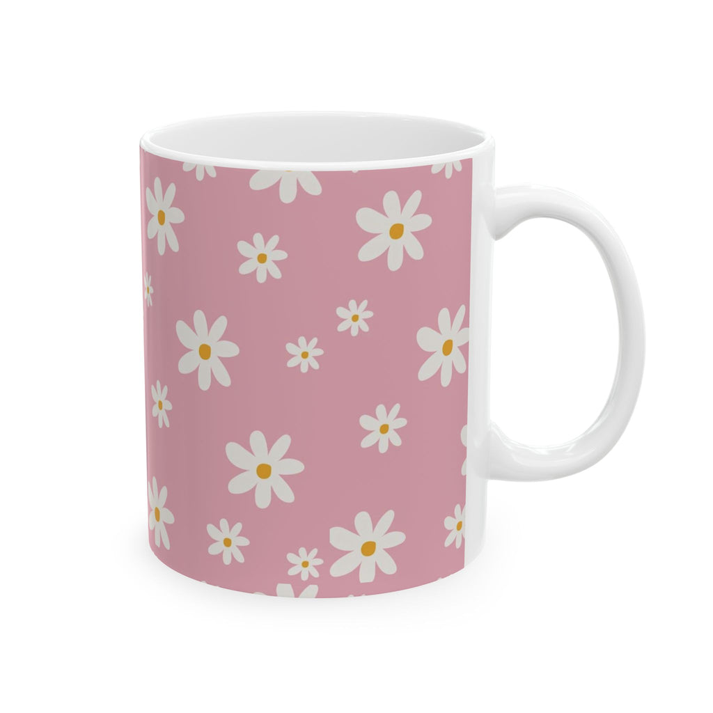 Pink Daisy Pattern Ceramic Mug — Floral 11oz & 15oz Coffee Cup