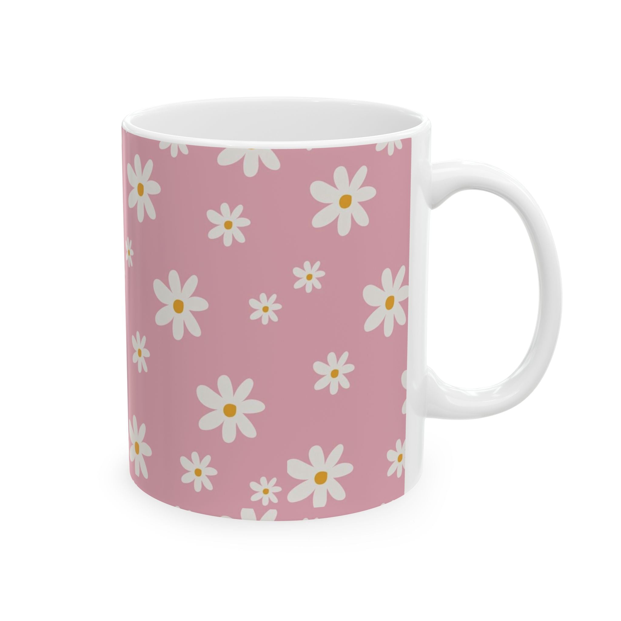Pink Daisy Pattern Ceramic Mug — Floral 11oz & 15oz Coffee Cup