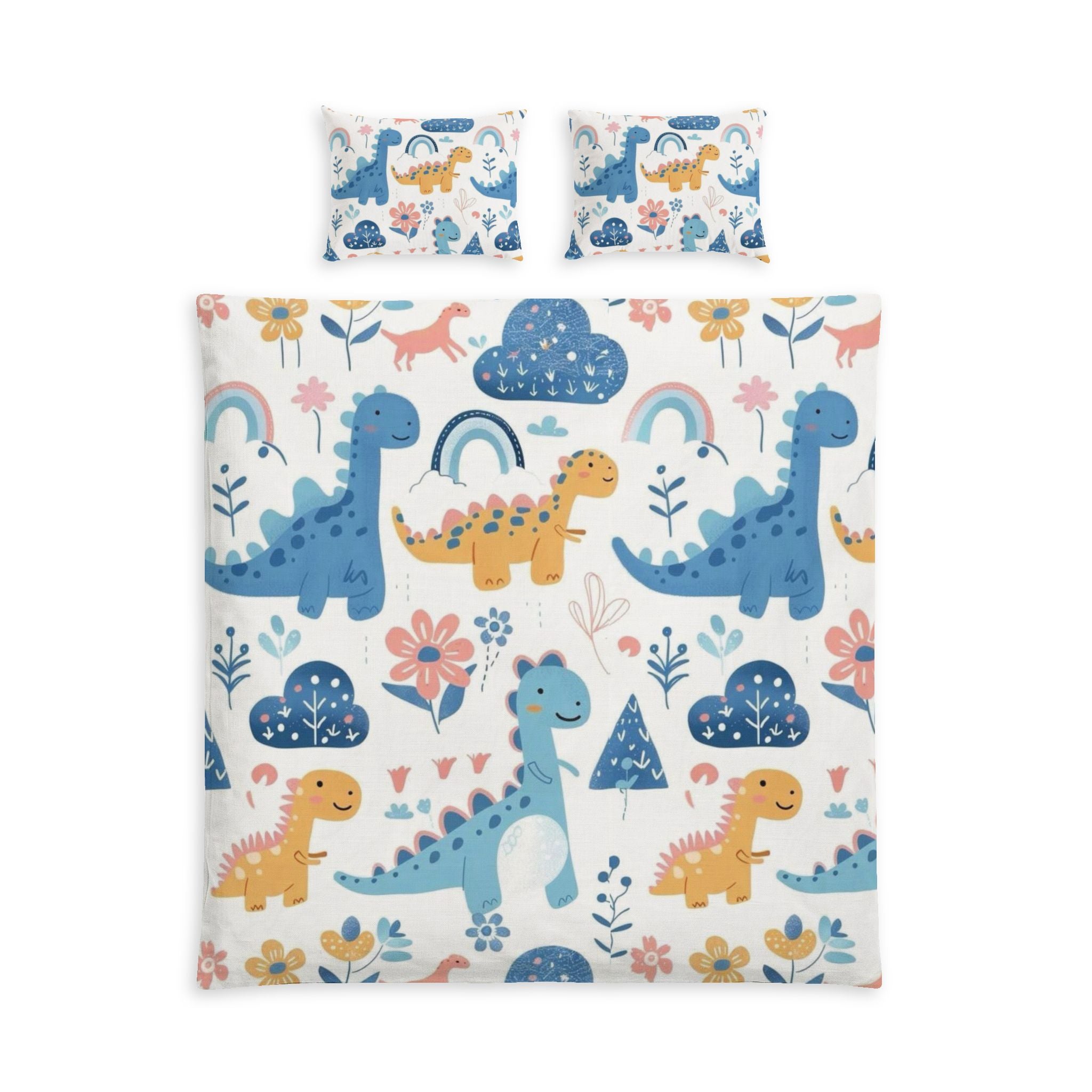 Dinosaur Kids Bedding Set – Cute Blue & Yellow Dino Cotton Bed Set for Nursery & Toddler Bedrooms