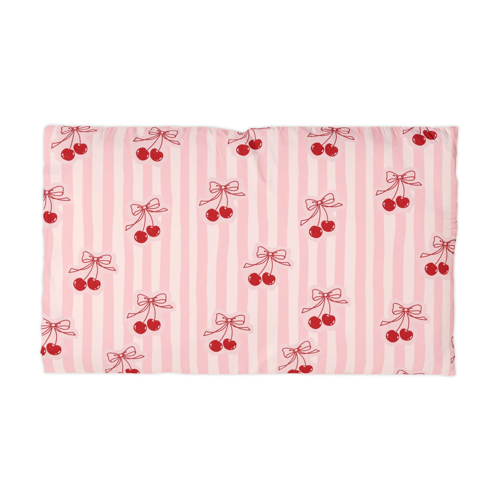 Cherry Bow Microfiber Pillowcase - Pink Striped Decorative Pillowcase