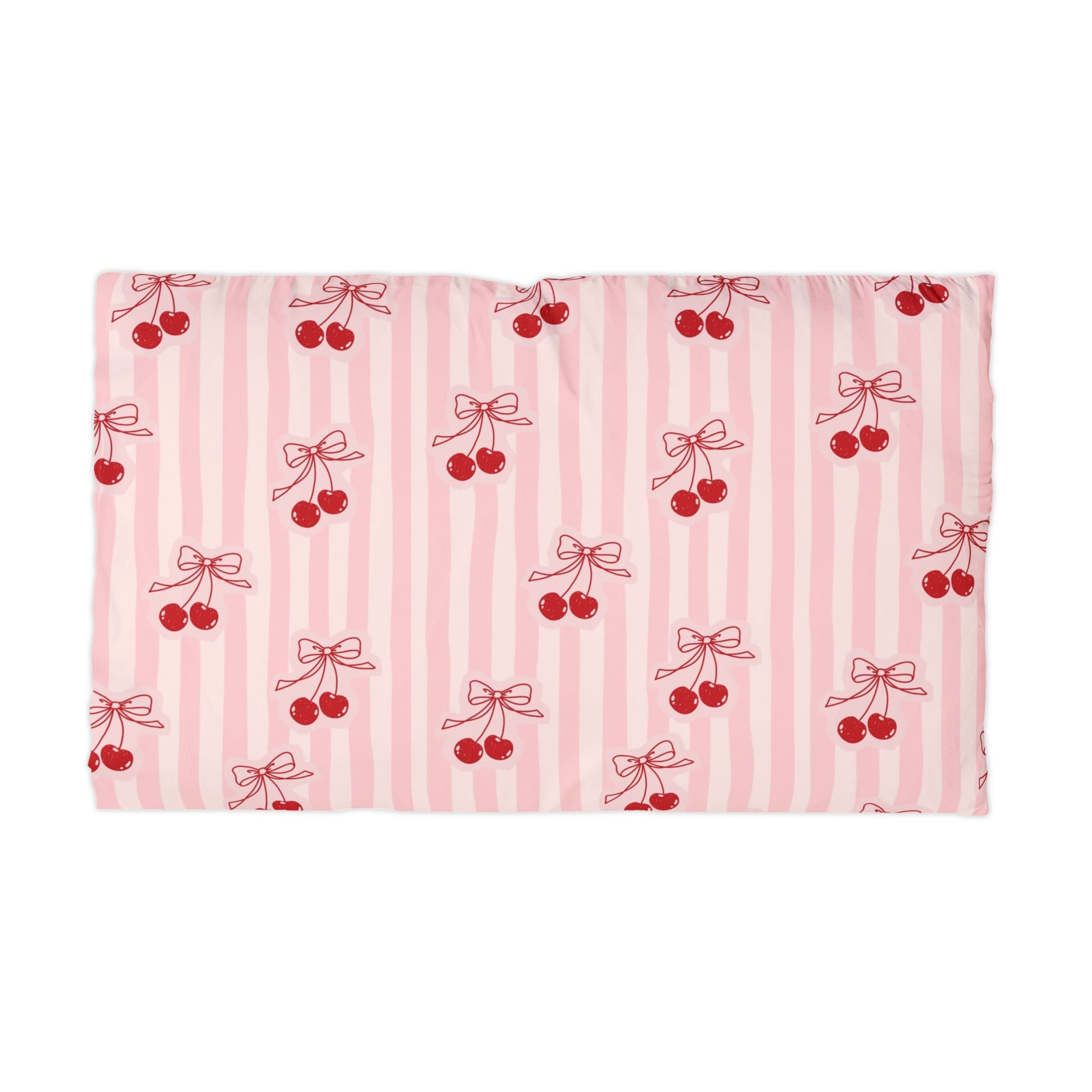 Cherry Bow Microfiber Pillowcase - Pink Striped Decorative Pillowcase