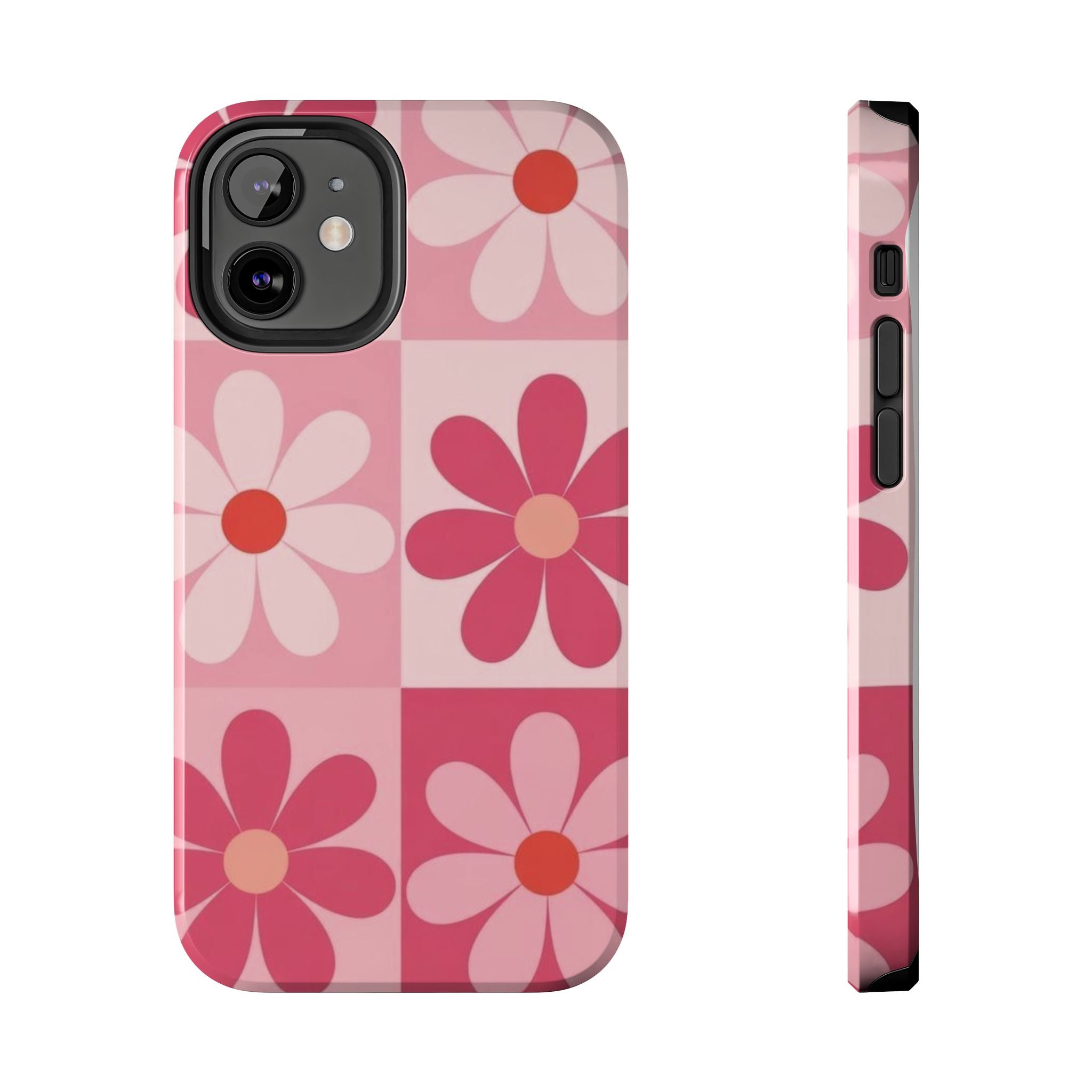 Pink Retro Daisy Phone Case — Tough Shockproof Floral iPhone Cover