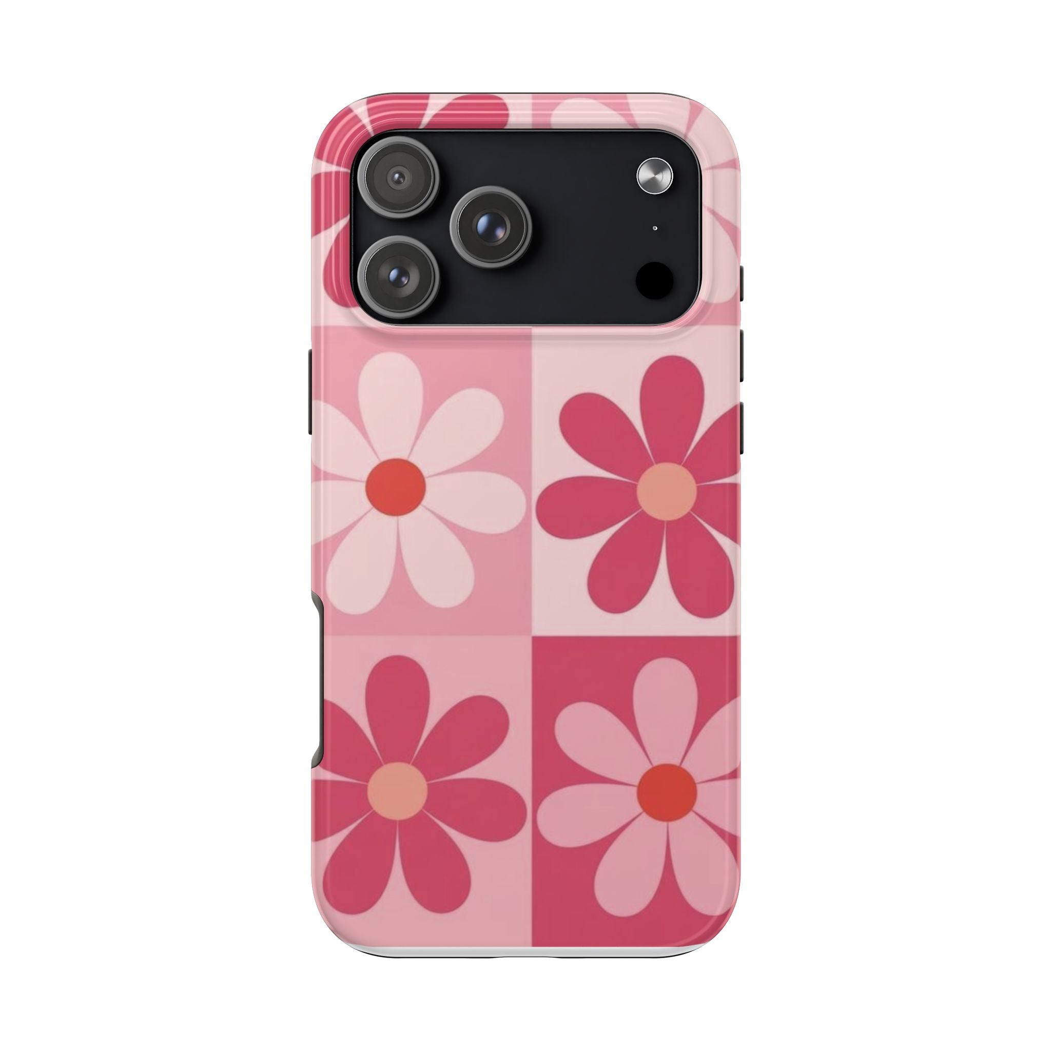 Pink Retro Daisy Phone Case — Tough Shockproof Floral iPhone Cover