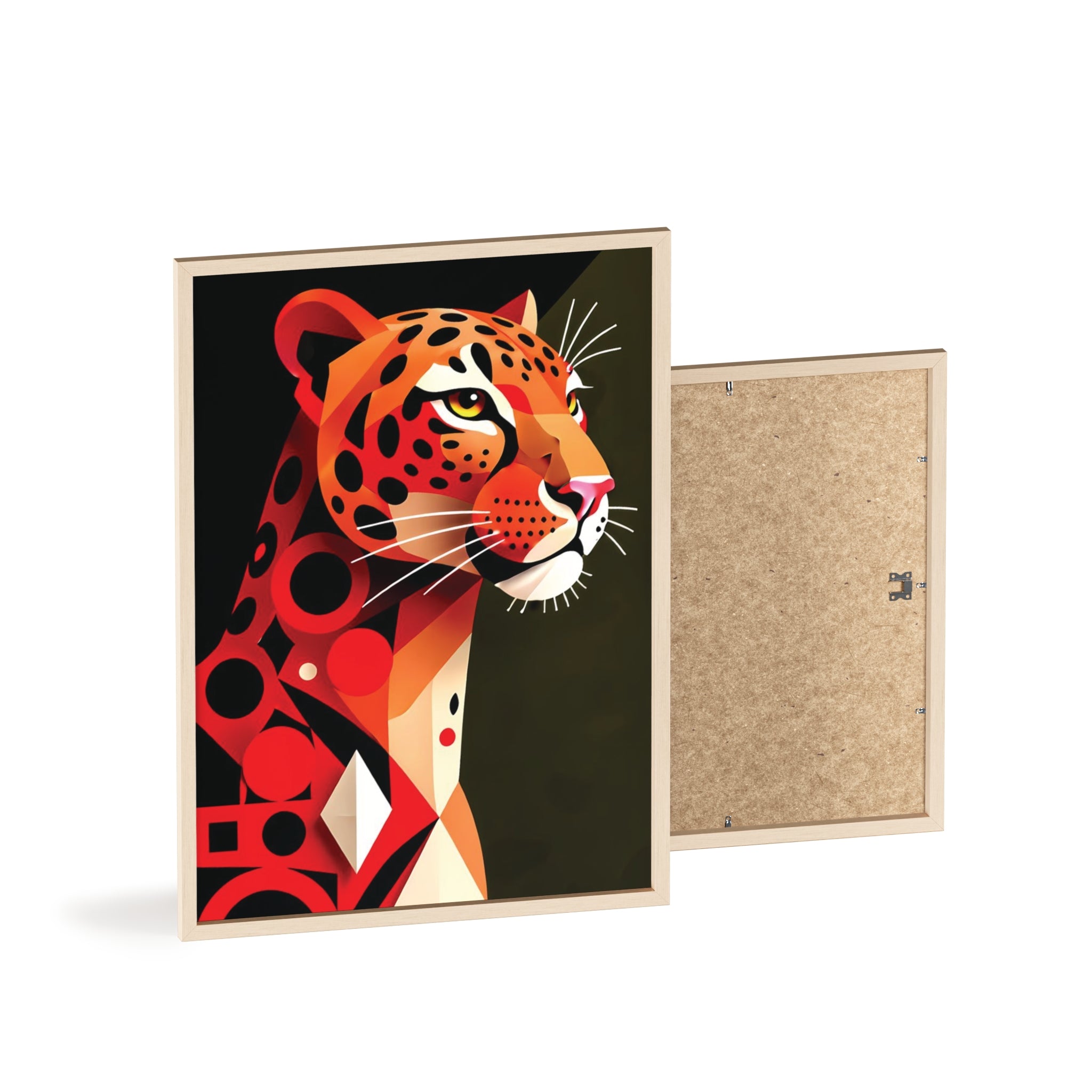 Geometric Leopard Art Poster with Wooden Frame — Bold Wildlife Wall Decor
