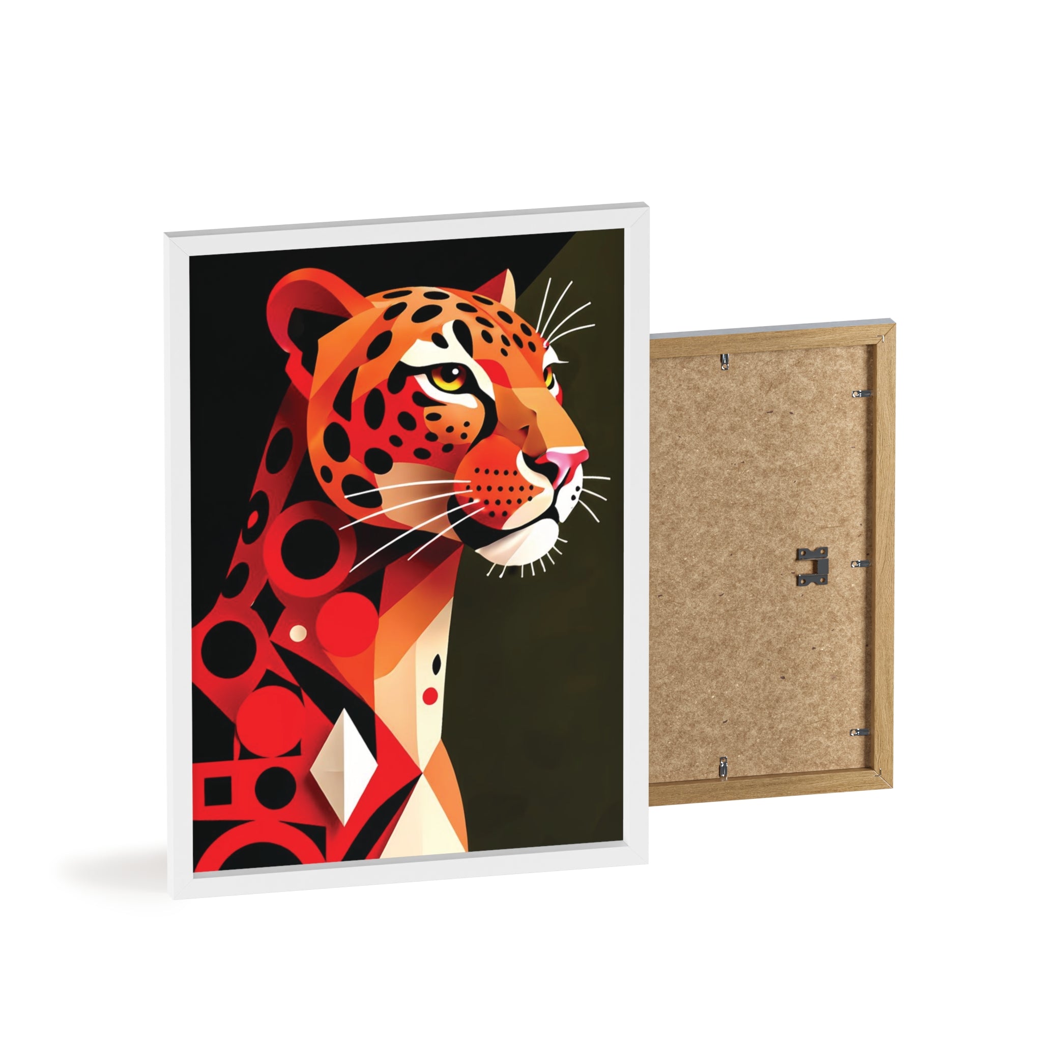 Geometric Leopard Art Poster with Wooden Frame — Bold Wildlife Wall Decor