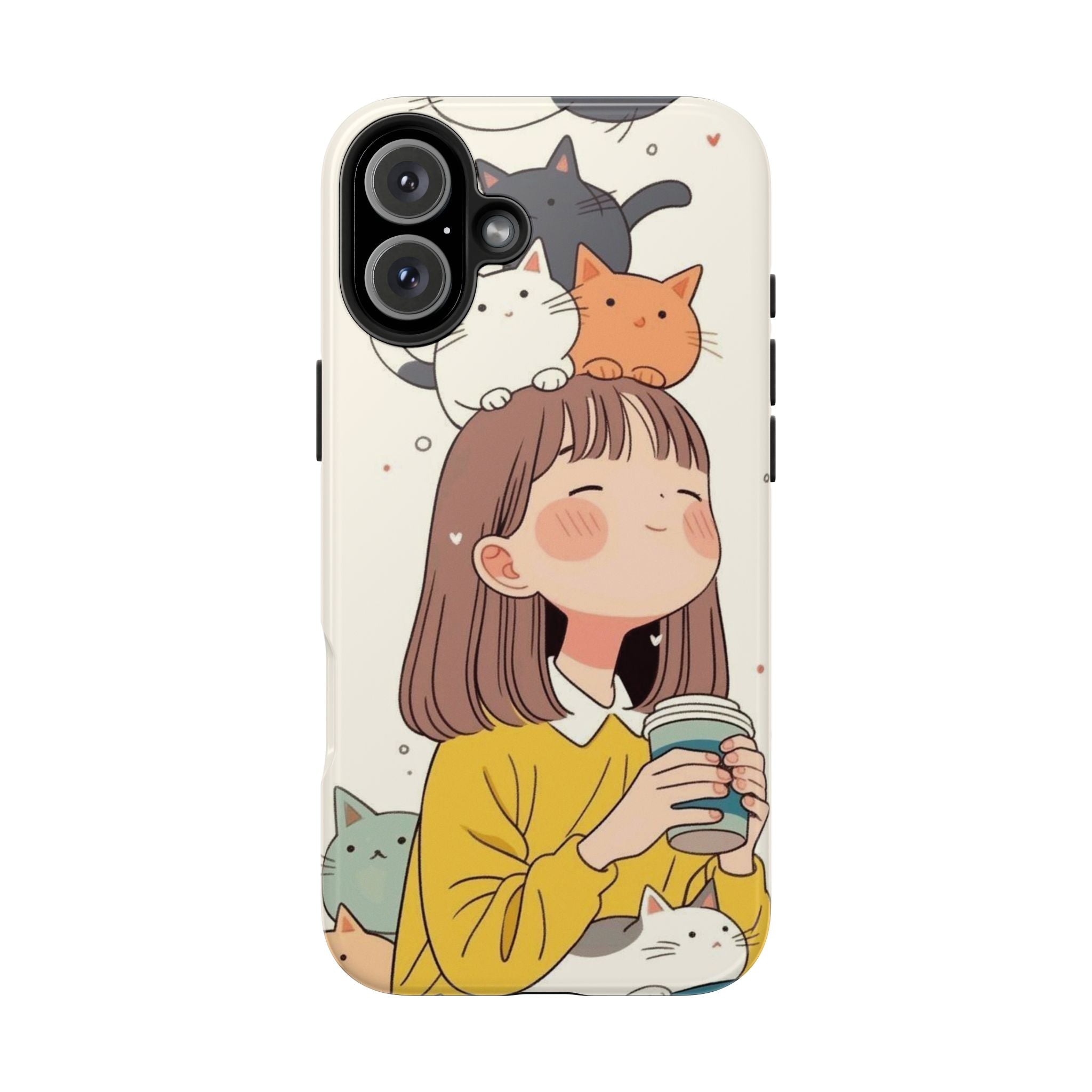 Girl with Cats Phone Case | Cute Cat Stack Illustration