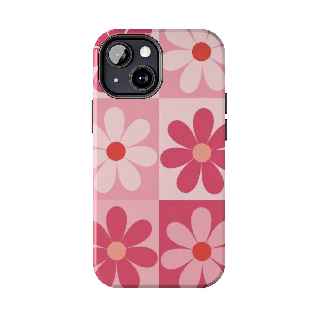 Pink Retro Daisy Phone Case — Tough Shockproof Floral iPhone Cover