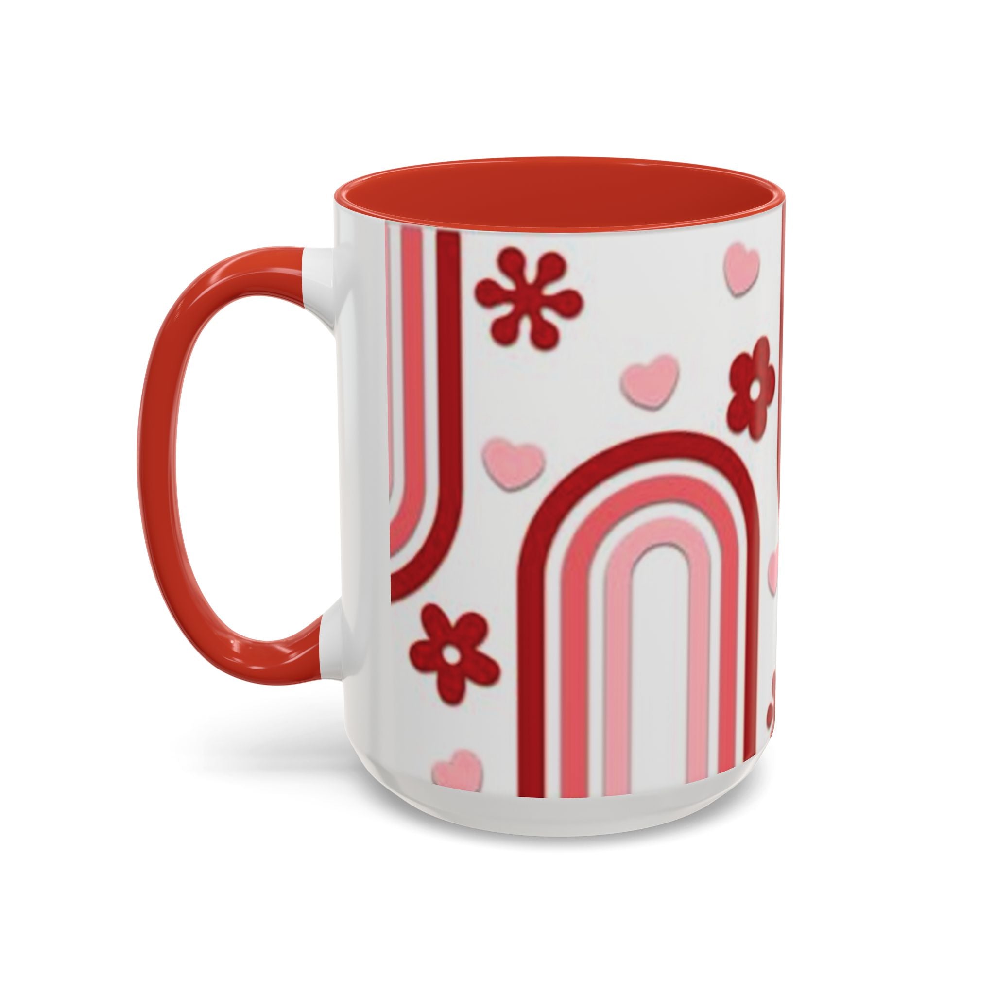 Retro Pink Rainbow Hearts and Flowers Accent Mug | 11oz or 15oz