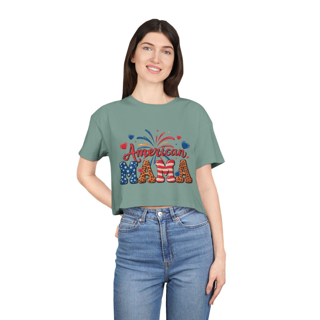 American Mama crop tee | Patriotic Fourth of July fireworks USA design