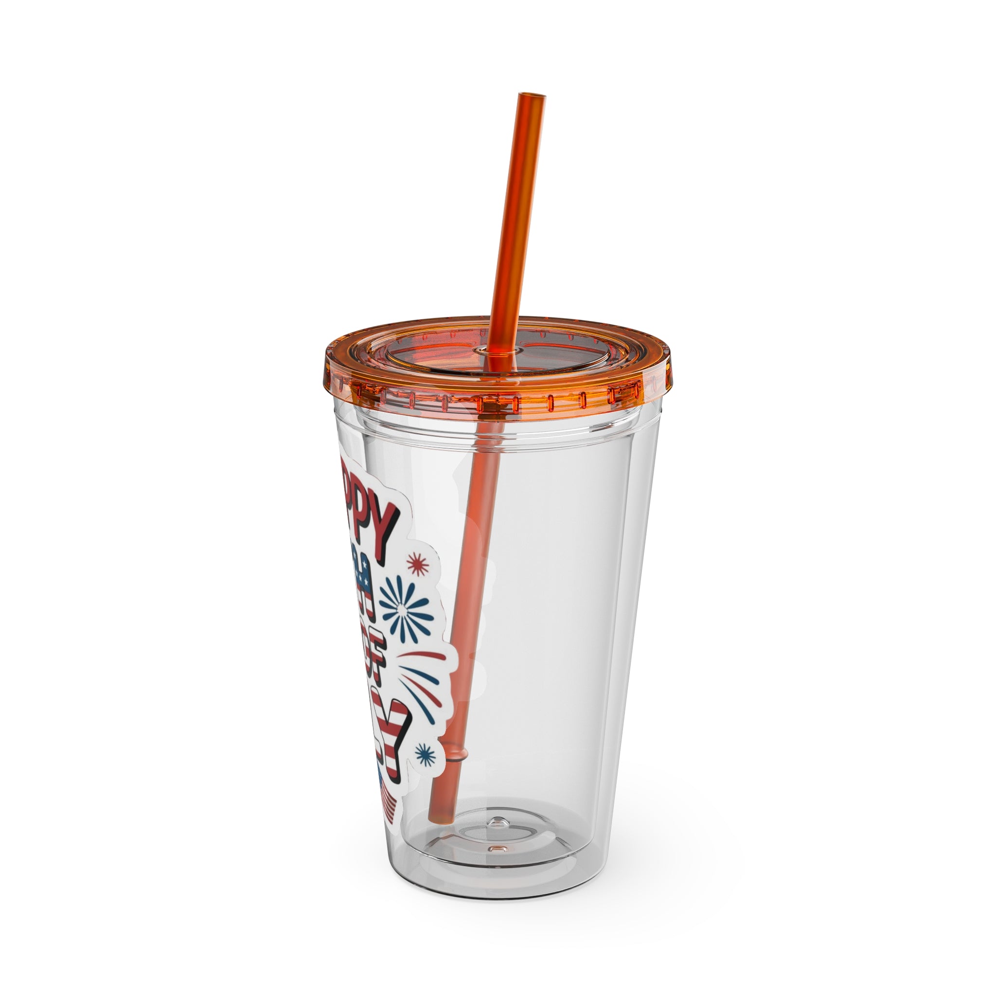 Happy 4th of July Tumbler | 16oz Straw Cup, Patriotic Fireworks Flag Design