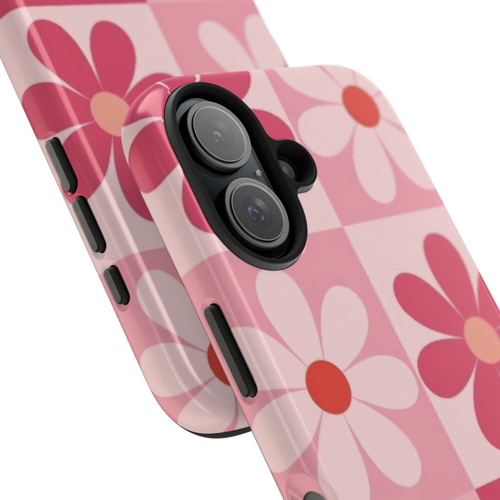 Pink Retro Daisy Phone Case — Tough Shockproof Floral iPhone Cover