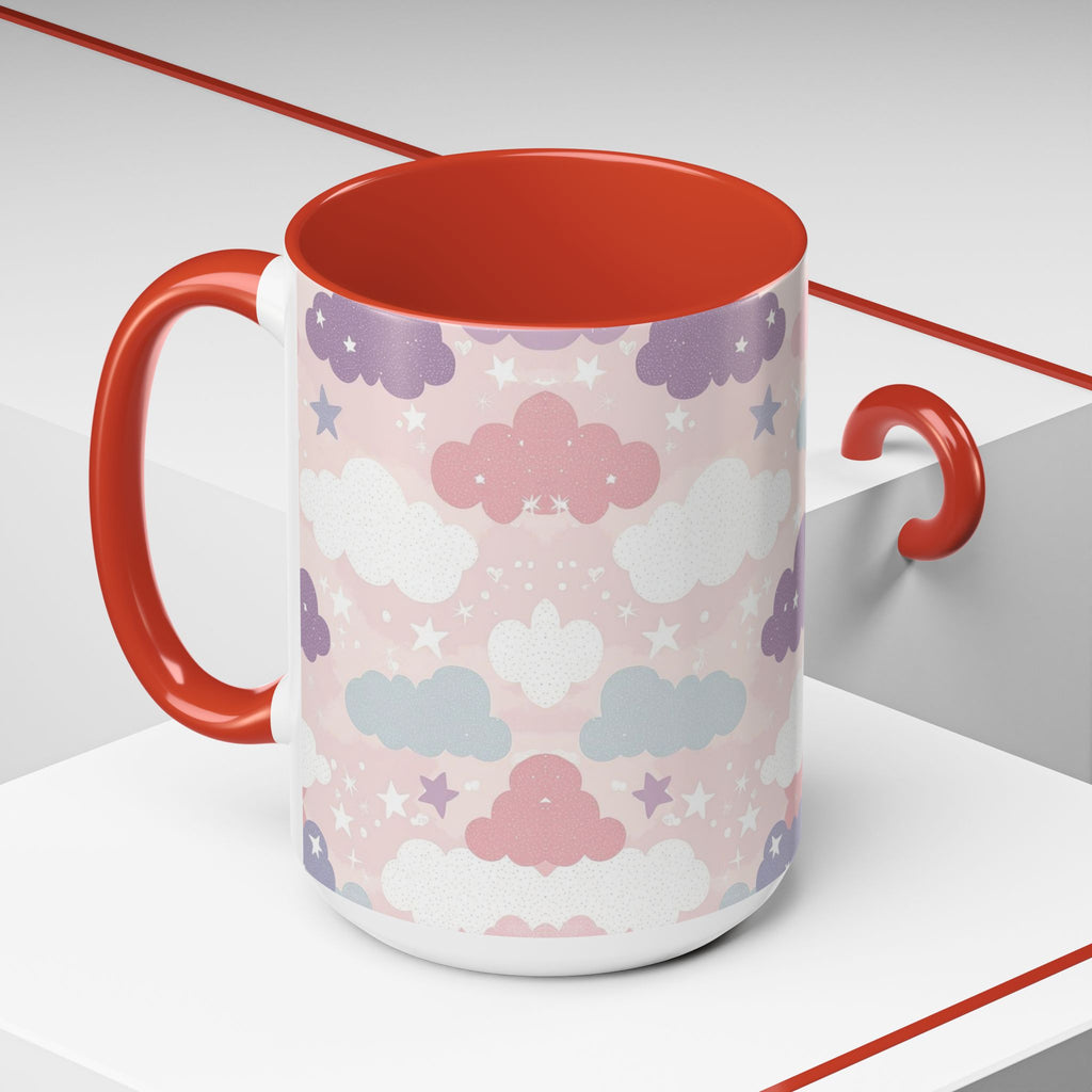 Pastel Cloud Pattern Coffee Mug | Cute Stars and Clouds Design