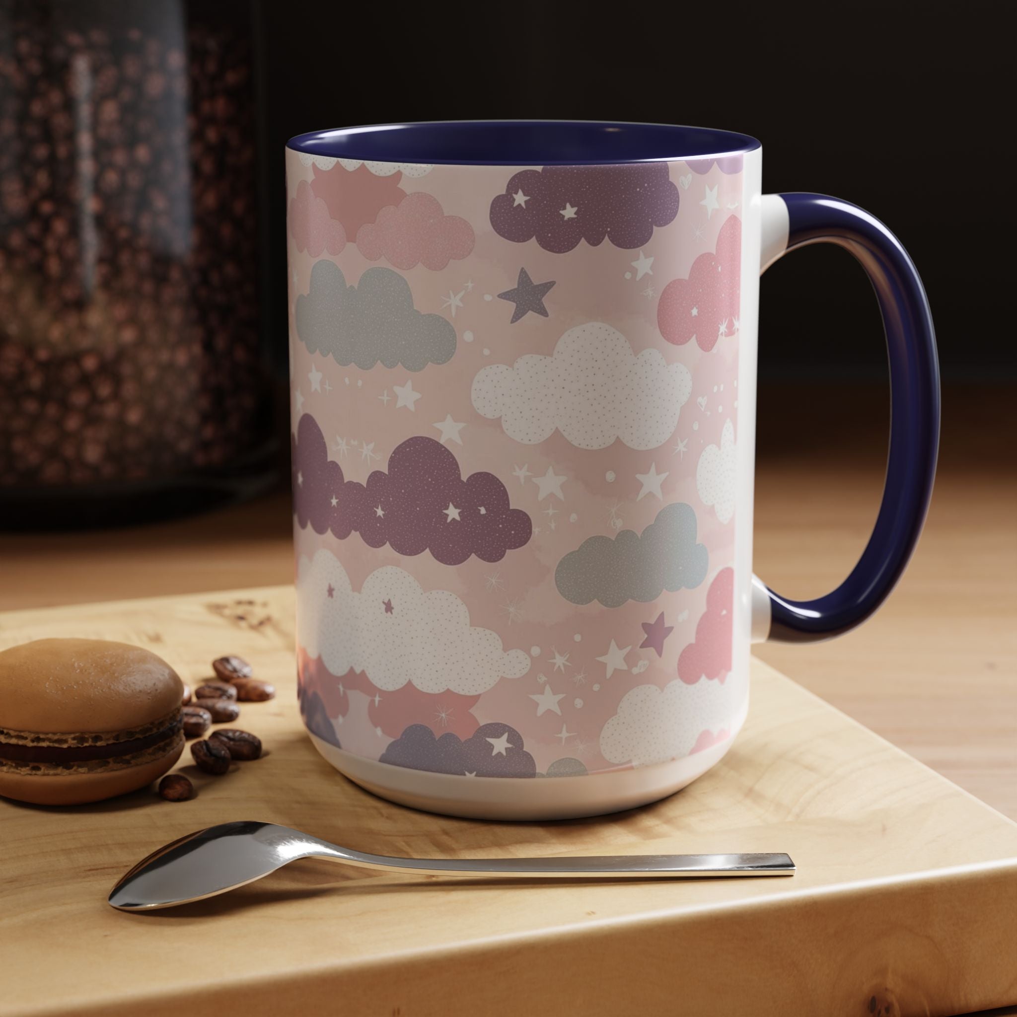 Pastel Cloud Pattern Coffee Mug | Cute Stars and Clouds Design