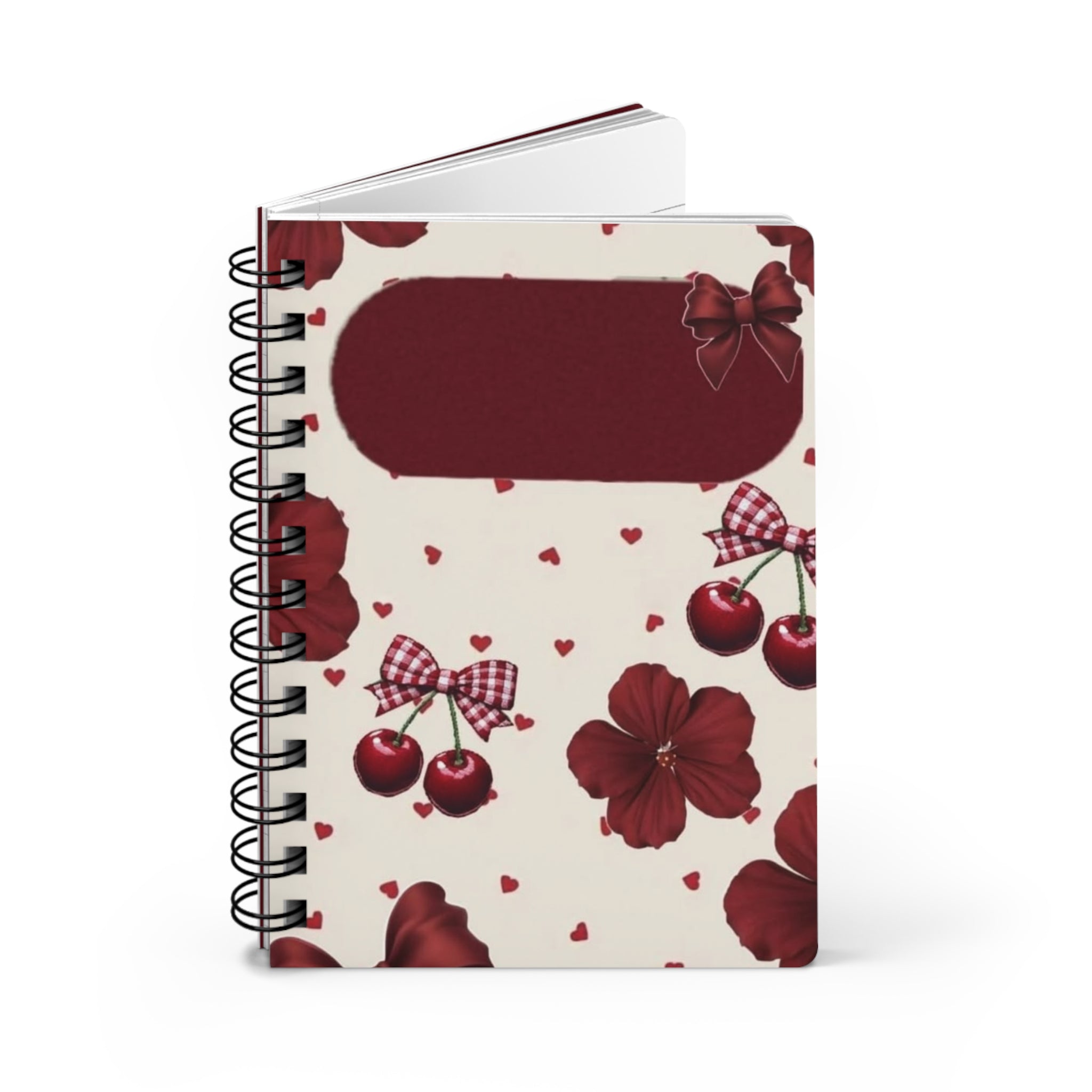 Kawaii Brown-Haired Girl Spiral Journal | Cherry Floral Pattern Spiral Journal