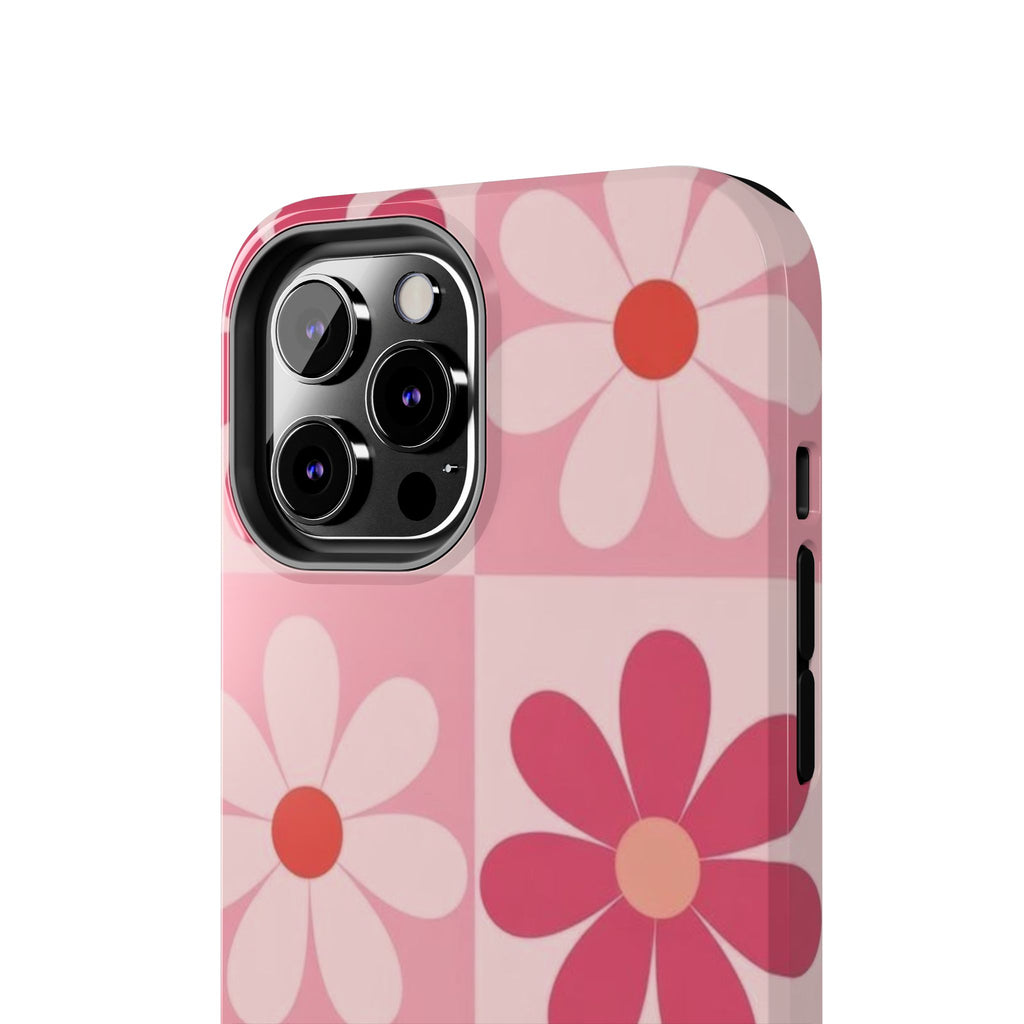 Pink Retro Daisy Phone Case — Tough Shockproof Floral iPhone Cover