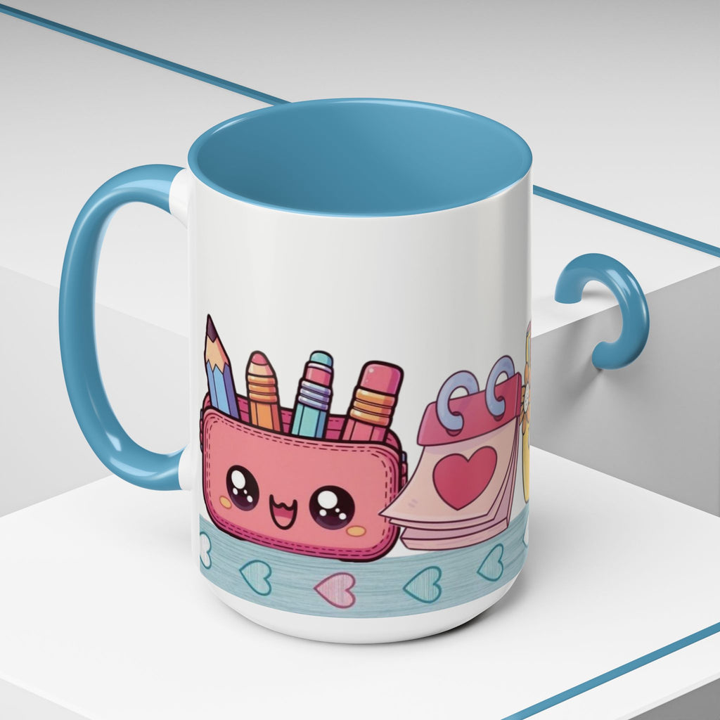 Cute Teacher Desk Accent Coffee Mug — Kawaii School Supplies Design