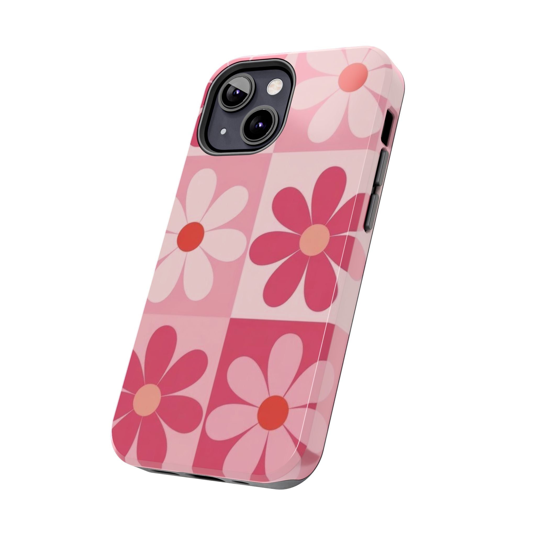 Pink Retro Daisy Phone Case — Tough Shockproof Floral iPhone Cover