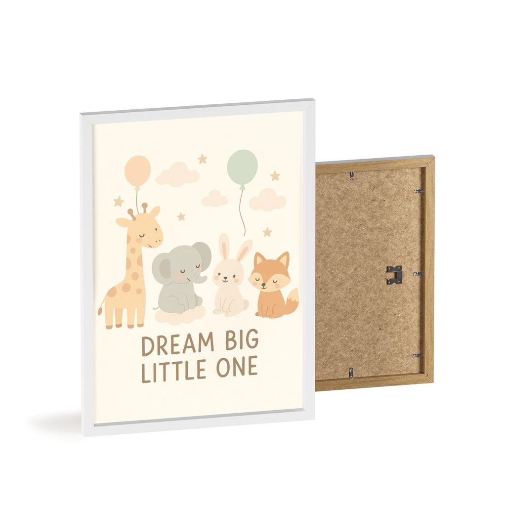 Dream Big Little One Nursery Poster — Woodland Animals Framed Wall Art