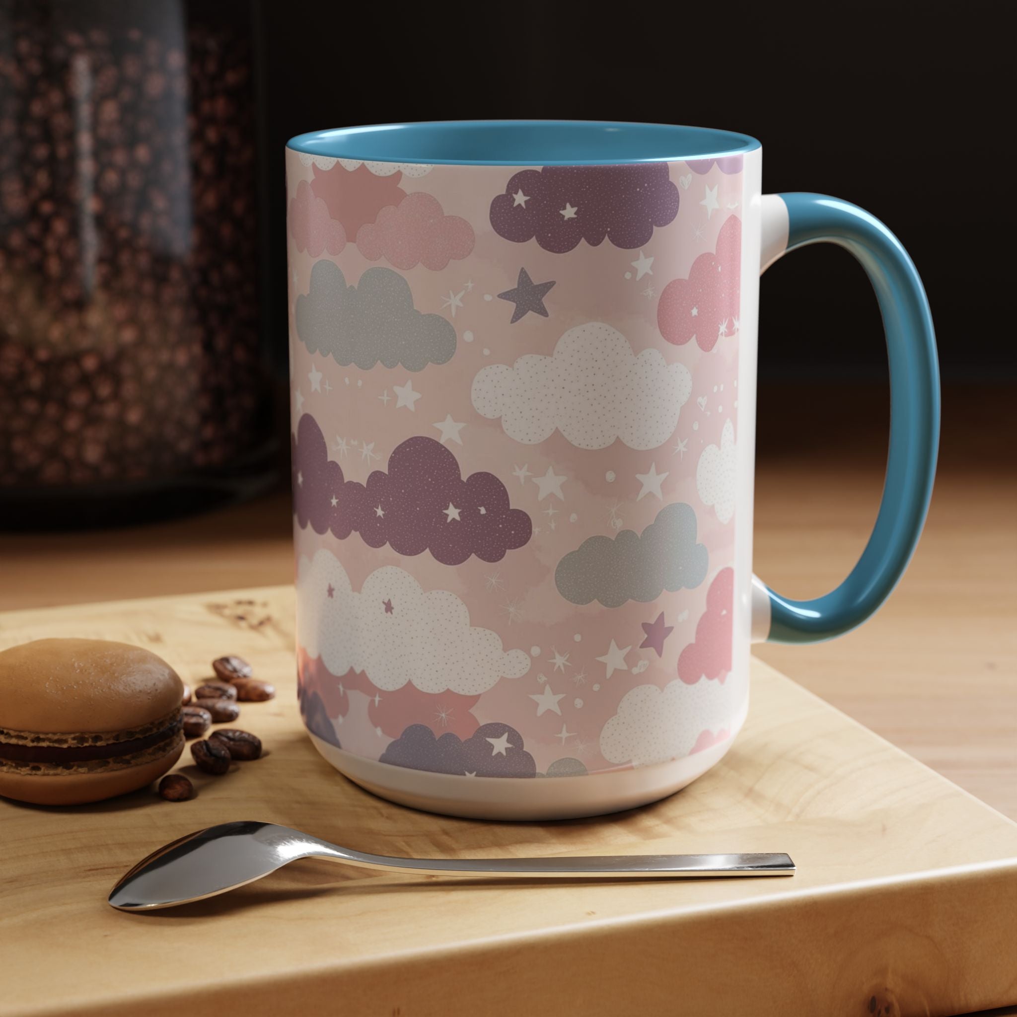 Pastel Cloud Pattern Coffee Mug | Cute Stars and Clouds Design