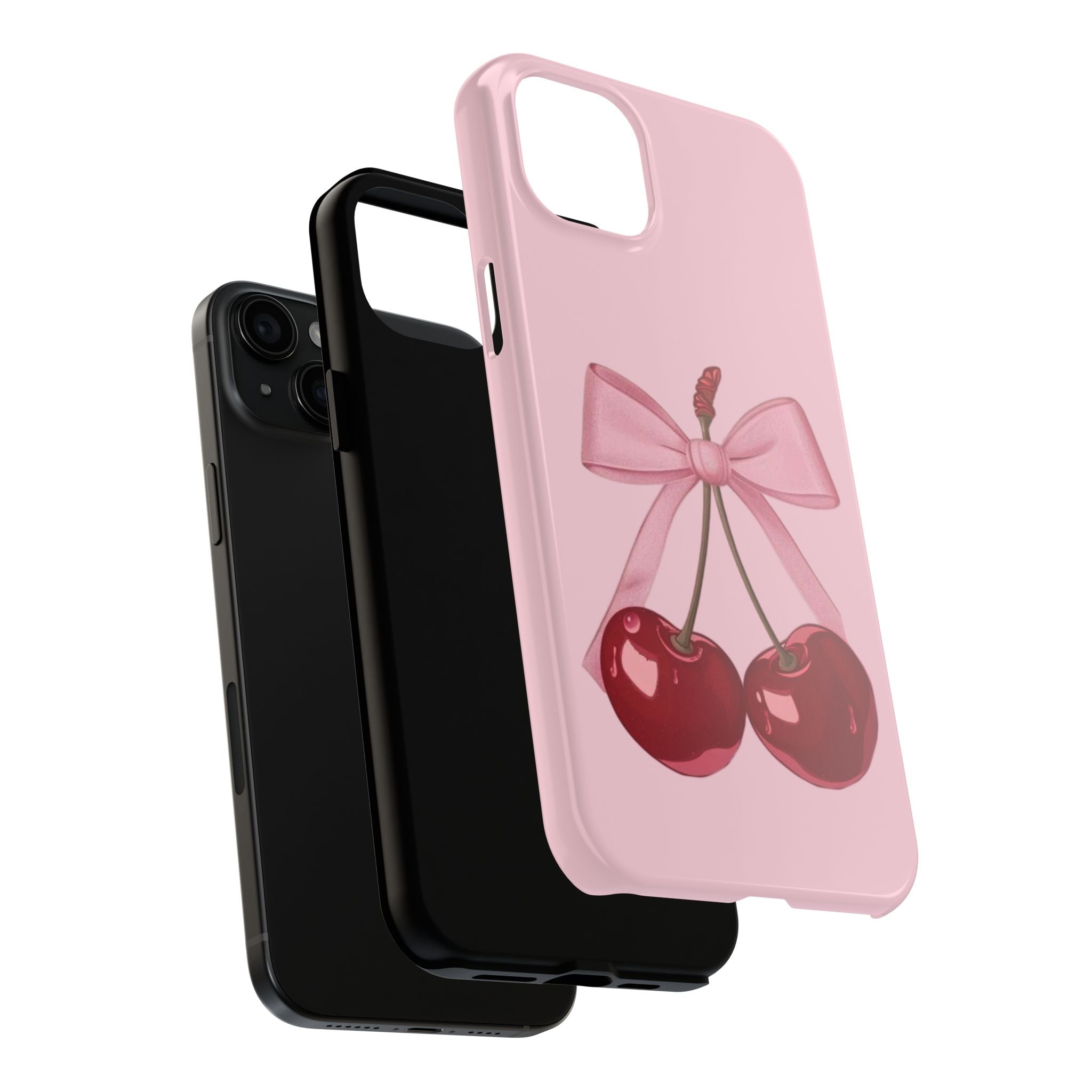 Pink Cherry Tough Phone Case — Cute Bow Cherry Protective Phone Cover