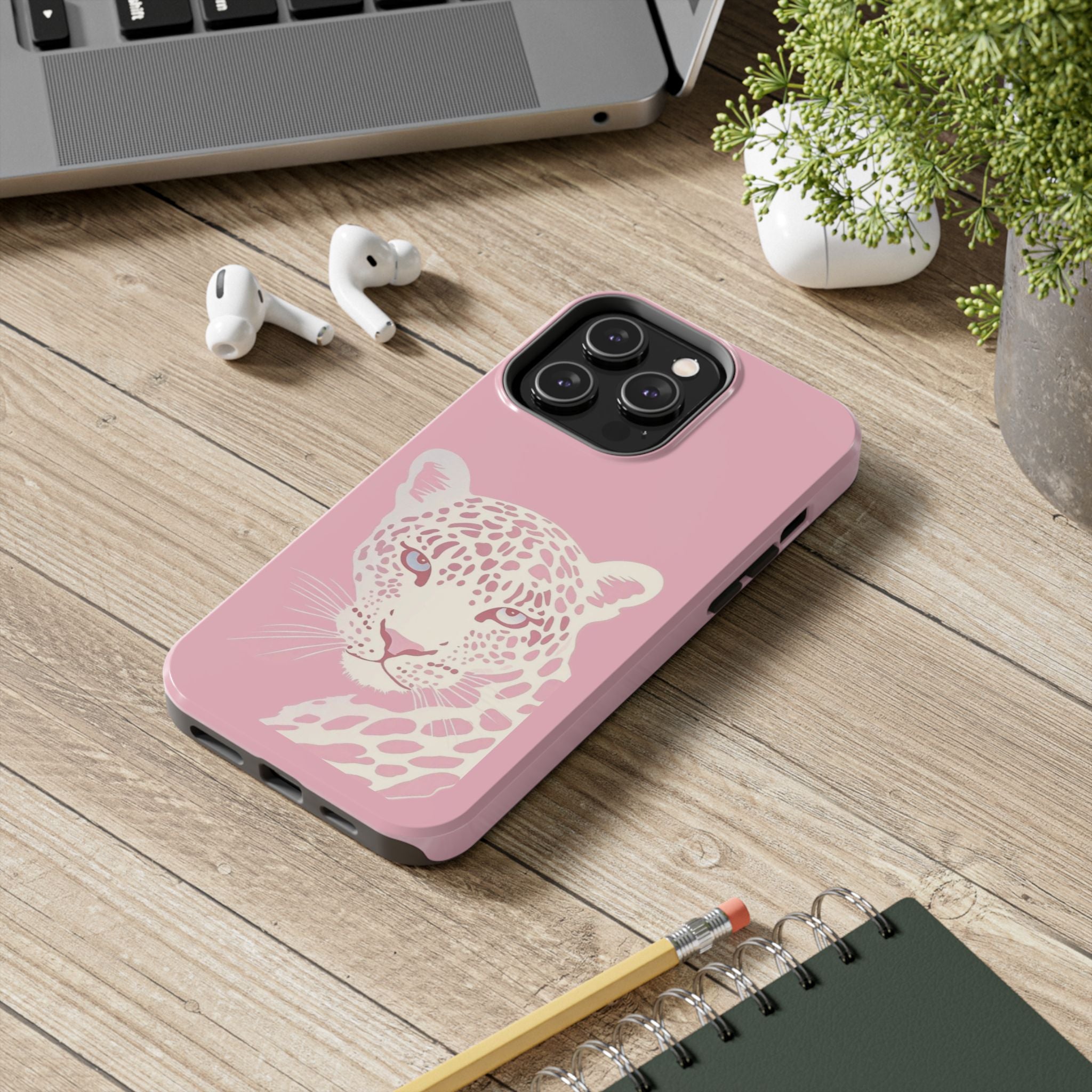 Tough Phone Case — Pink Leopard Face Protective Phone Cover
