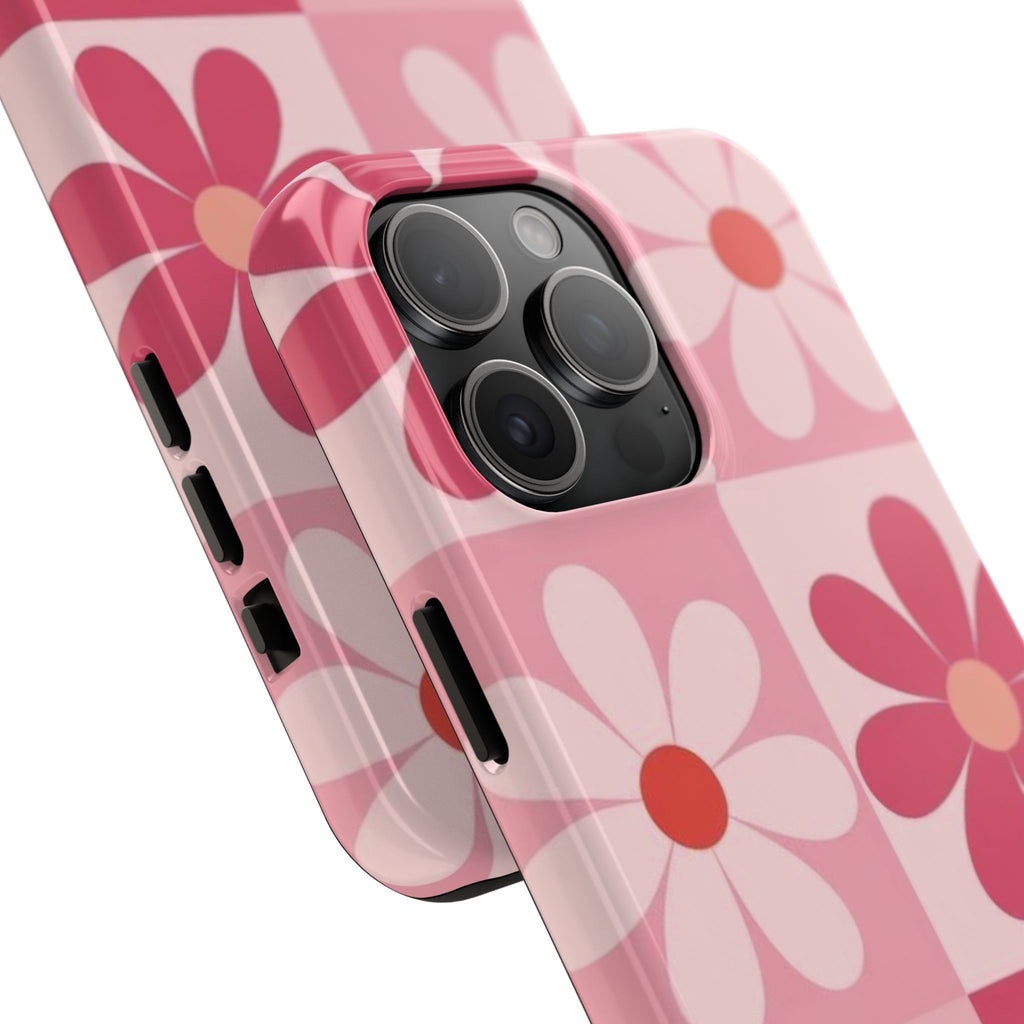Pink Retro Daisy Phone Case — Tough Shockproof Floral iPhone Cover