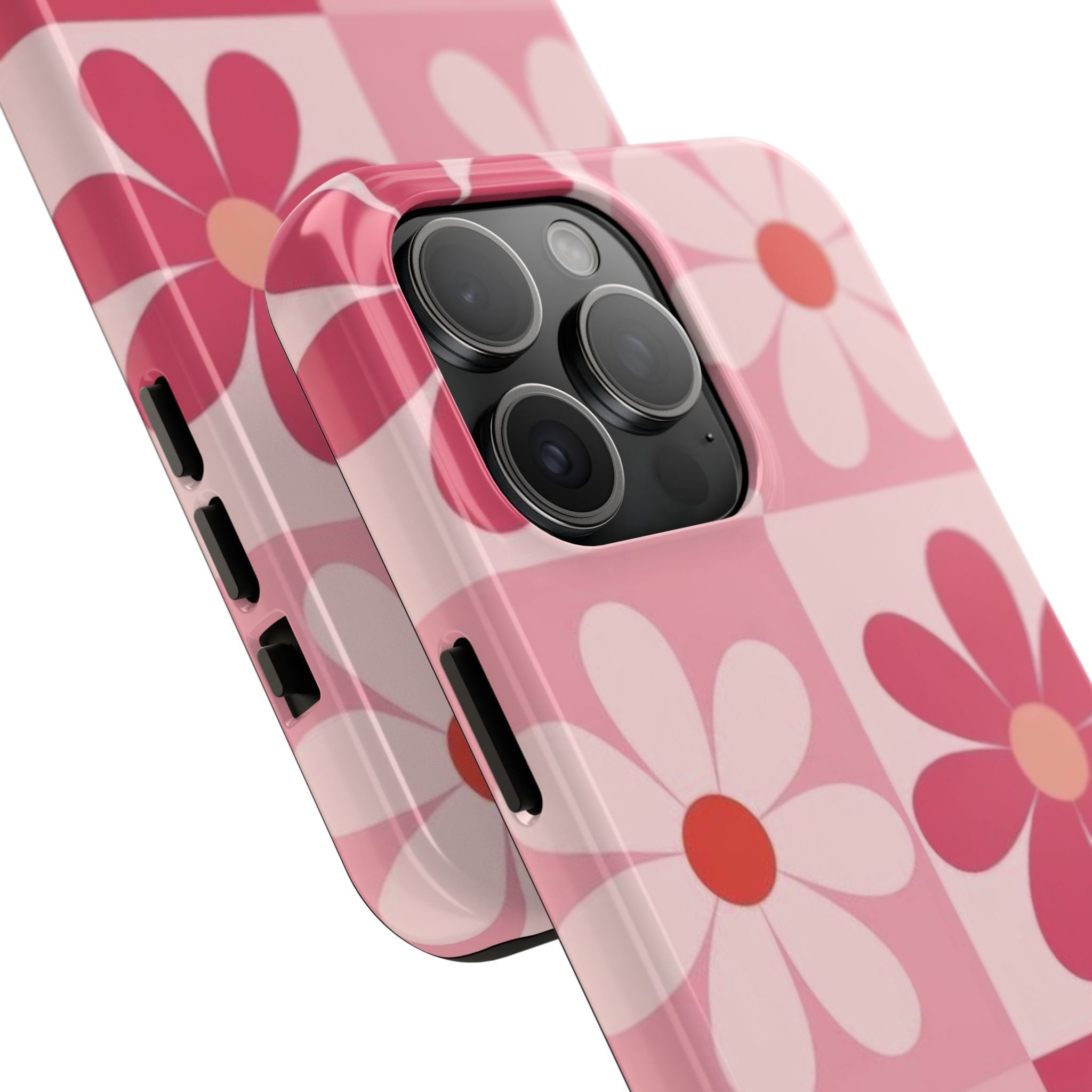 Pink Retro Daisy Phone Case — Tough Shockproof Floral iPhone Cover