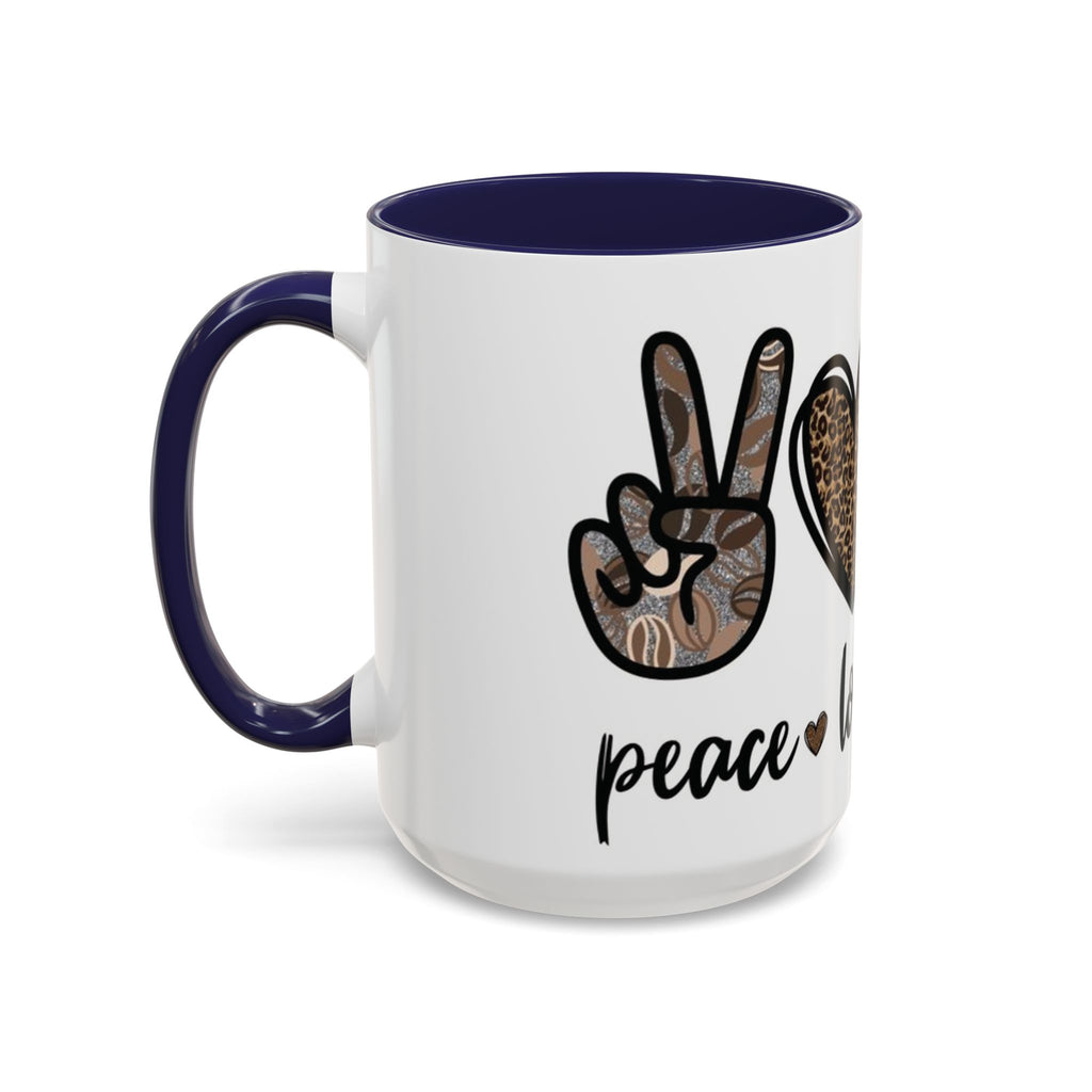 Coffee Love Accent Mug — Leopard Print Peace, Heart & Coffee Design (11/15oz)
