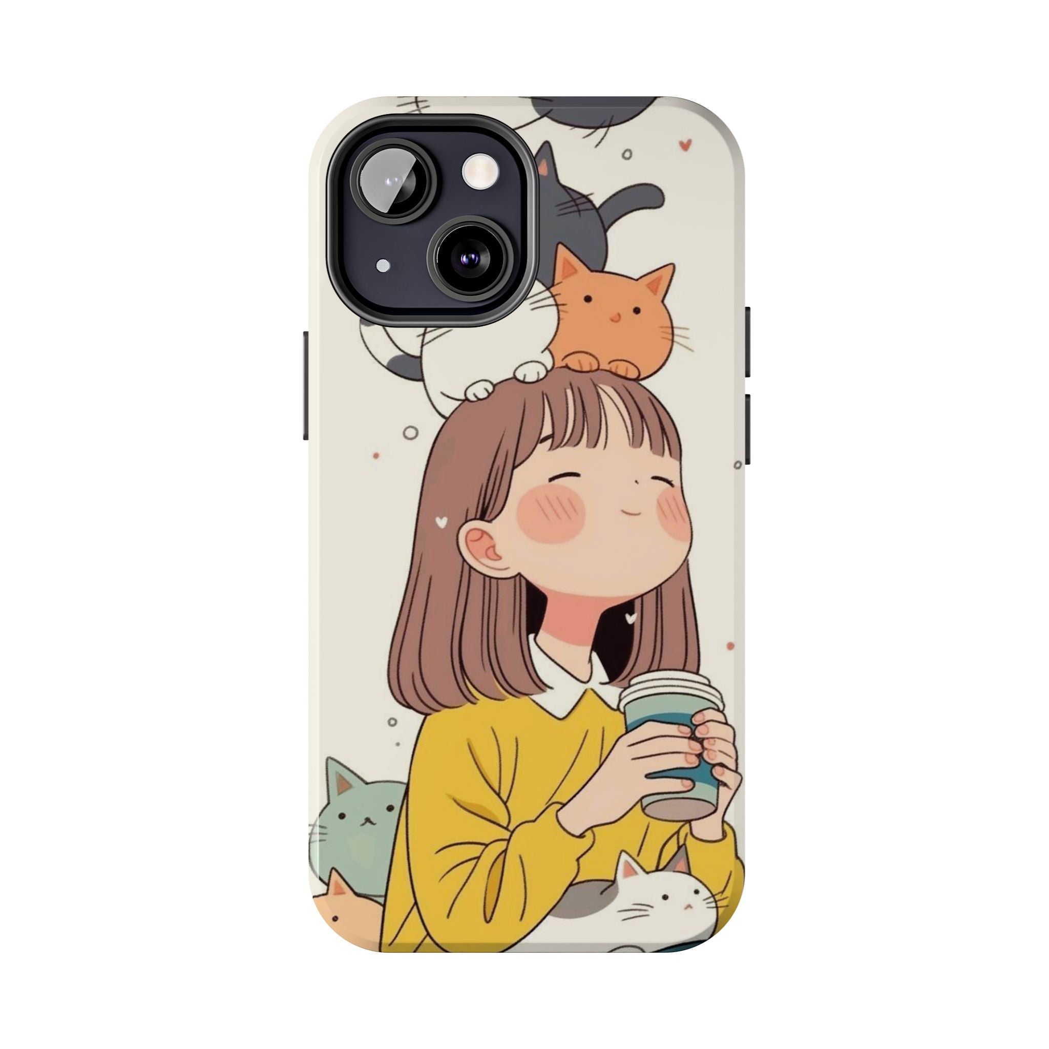 Girl with Cats Phone Case | Cute Cat Stack Illustration