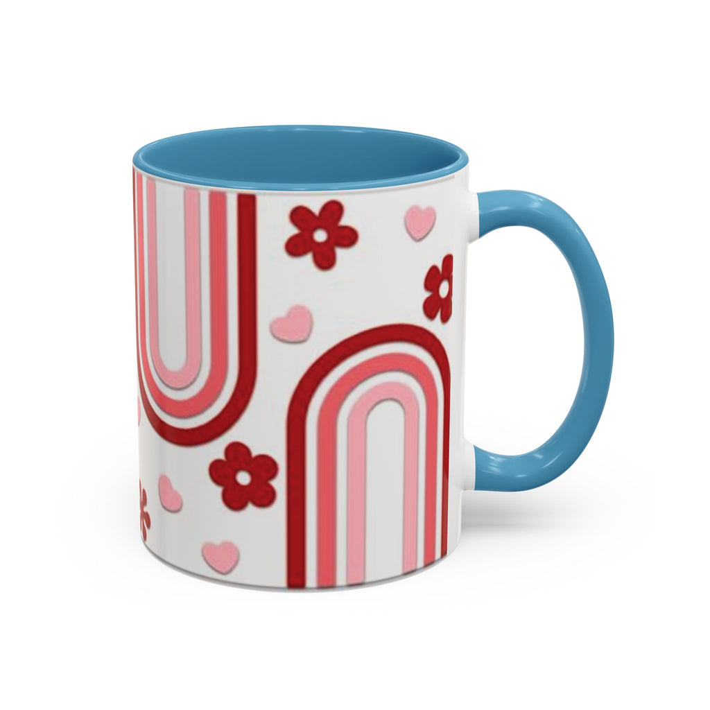 Retro Pink Rainbow Hearts and Flowers Accent Mug | 11oz or 15oz