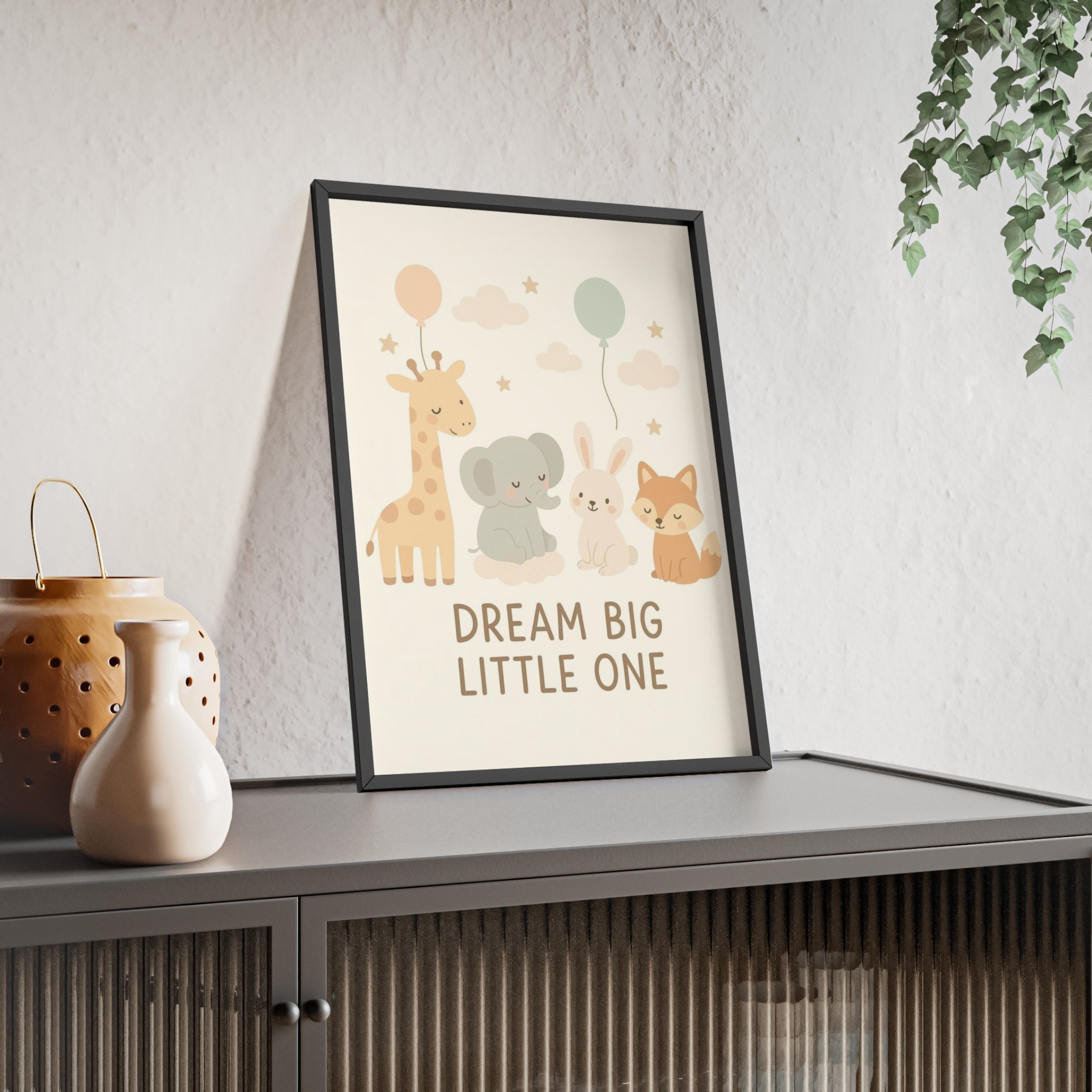 Dream Big Little One Nursery Poster — Woodland Animals Framed Wall Art