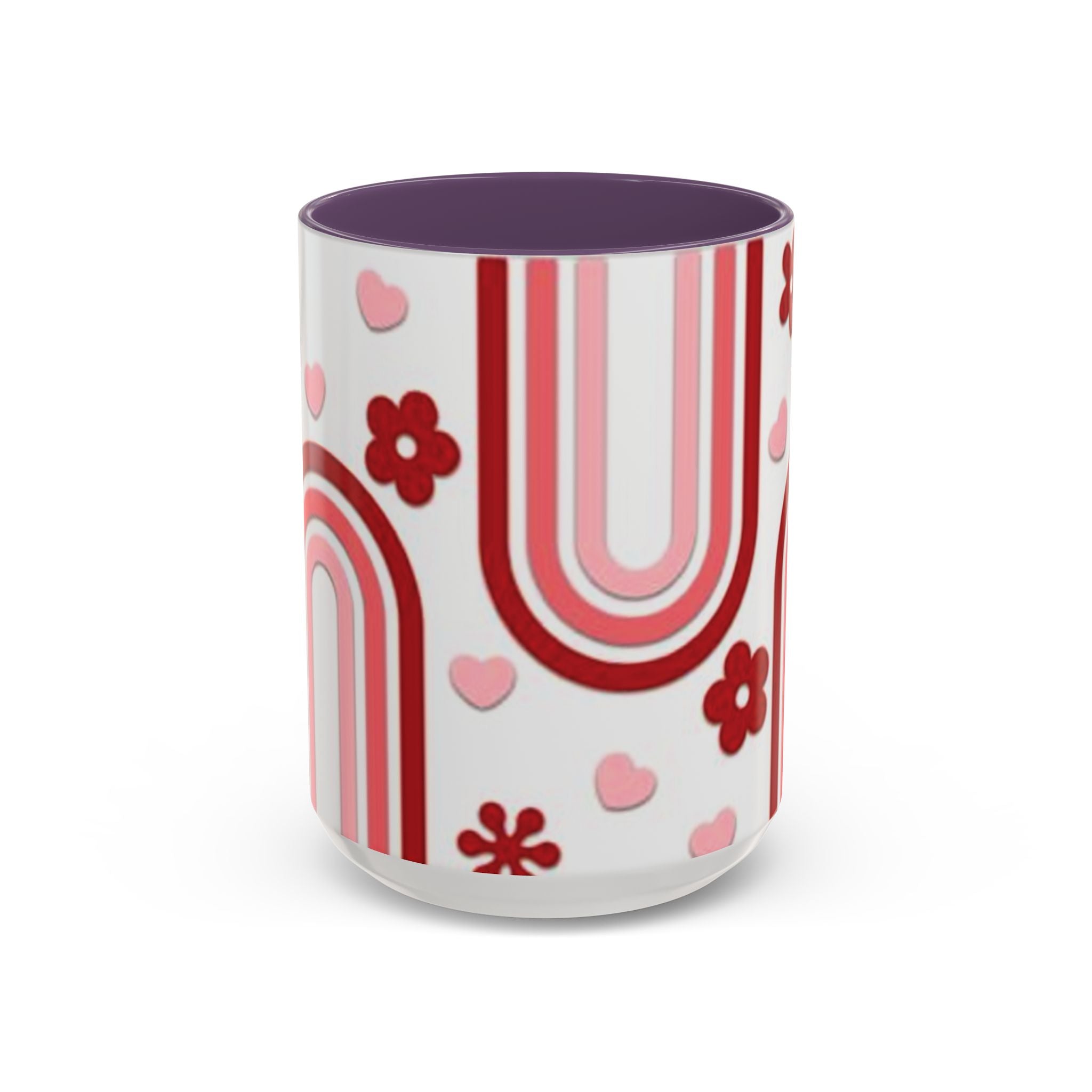 Retro Pink Rainbow Hearts and Flowers Accent Mug | 11oz or 15oz