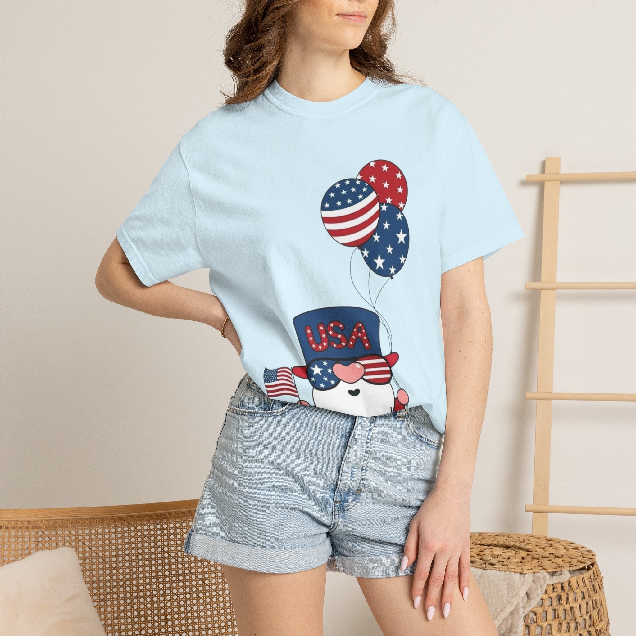 Patriotic Gnome with Balloons T-Shirt | Happy 4th of July USA Design
