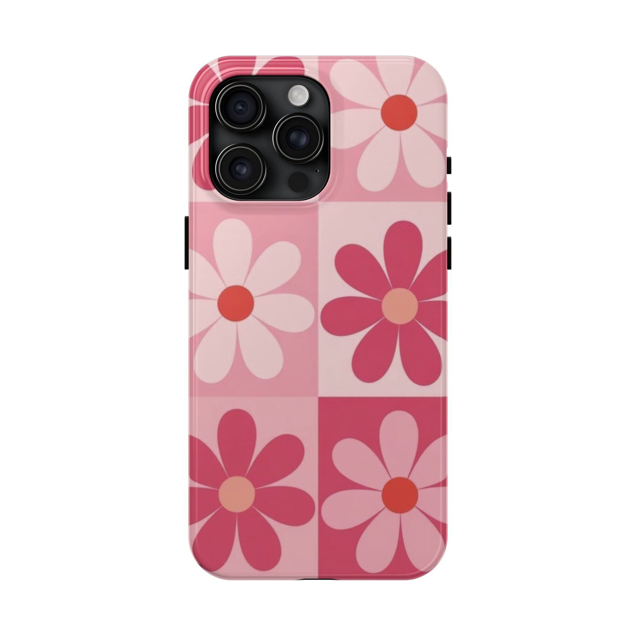 Pink Retro Daisy Phone Case — Tough Shockproof Floral iPhone Cover
