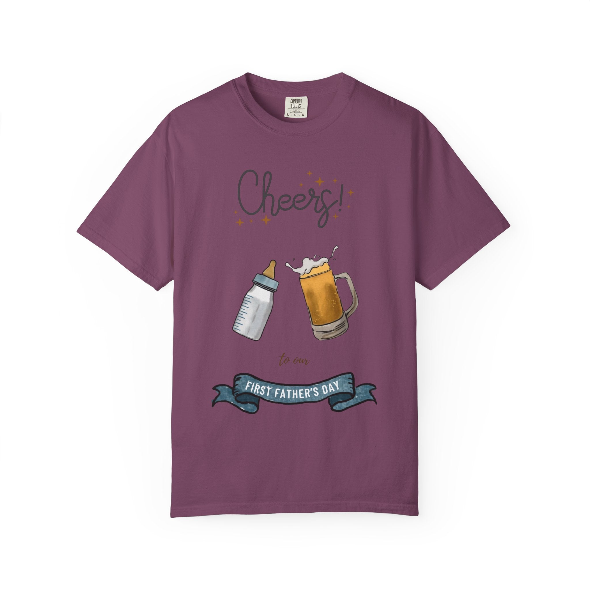 Cheers! Baby Bottle and Beer Mug First Father's Day T-Shirt | New Dad Tee