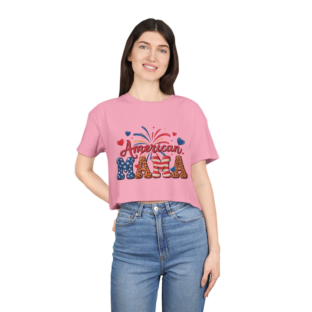 American Mama crop tee | Patriotic Fourth of July fireworks USA design