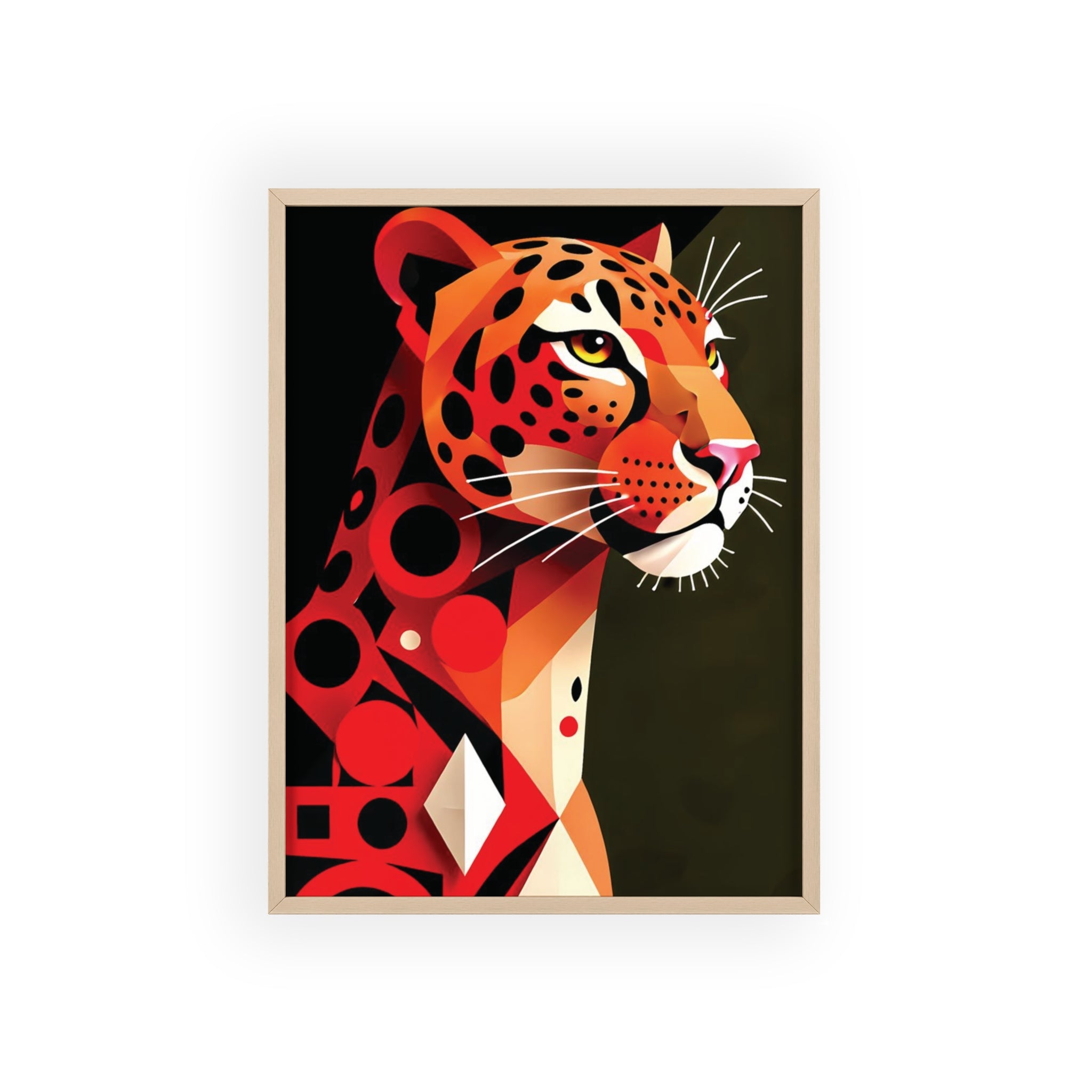 Geometric Leopard Art Poster with Wooden Frame — Bold Wildlife Wall Decor