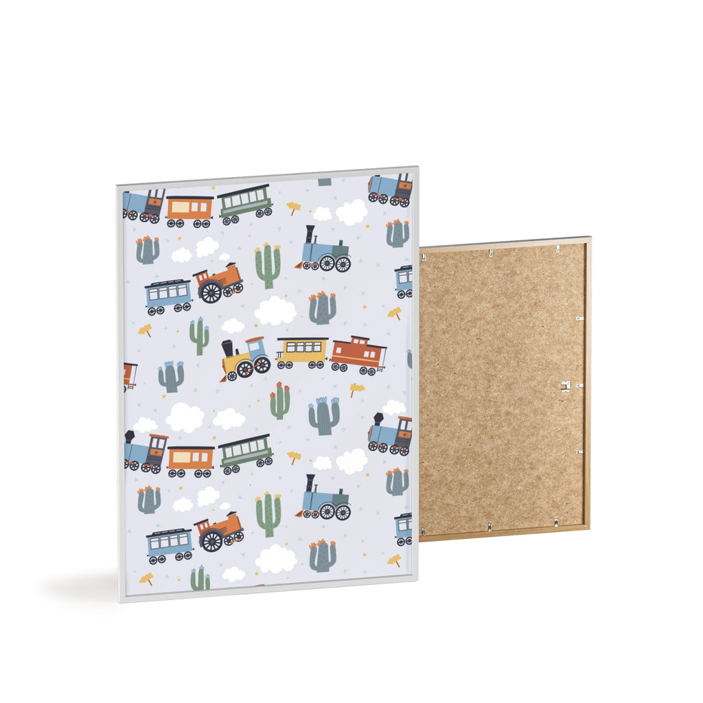 Kids' Train Poster with Wooden Frame — Nursery Wall Art, Playroom Decor